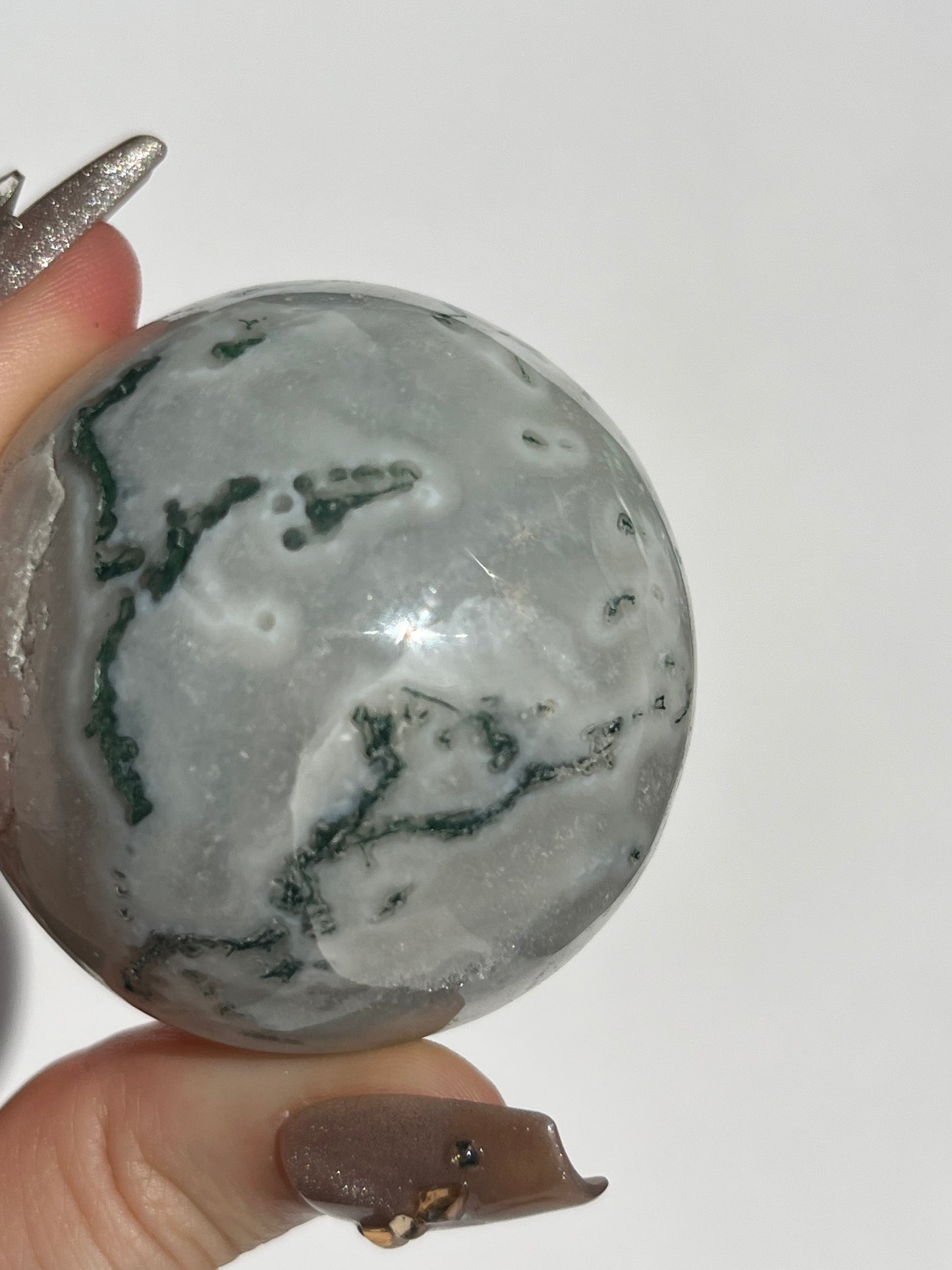 Moss Agate with Optical Calcite Sphere
