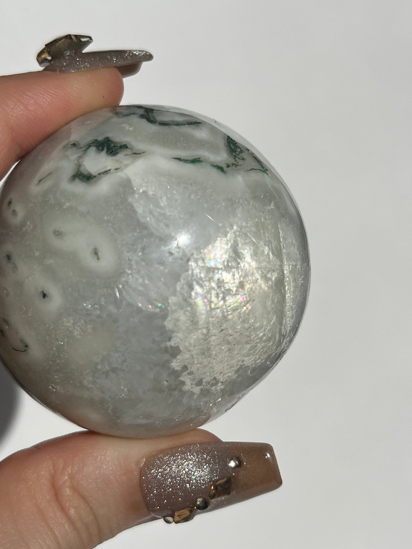 Moss Agate with Optical Calcite Sphere