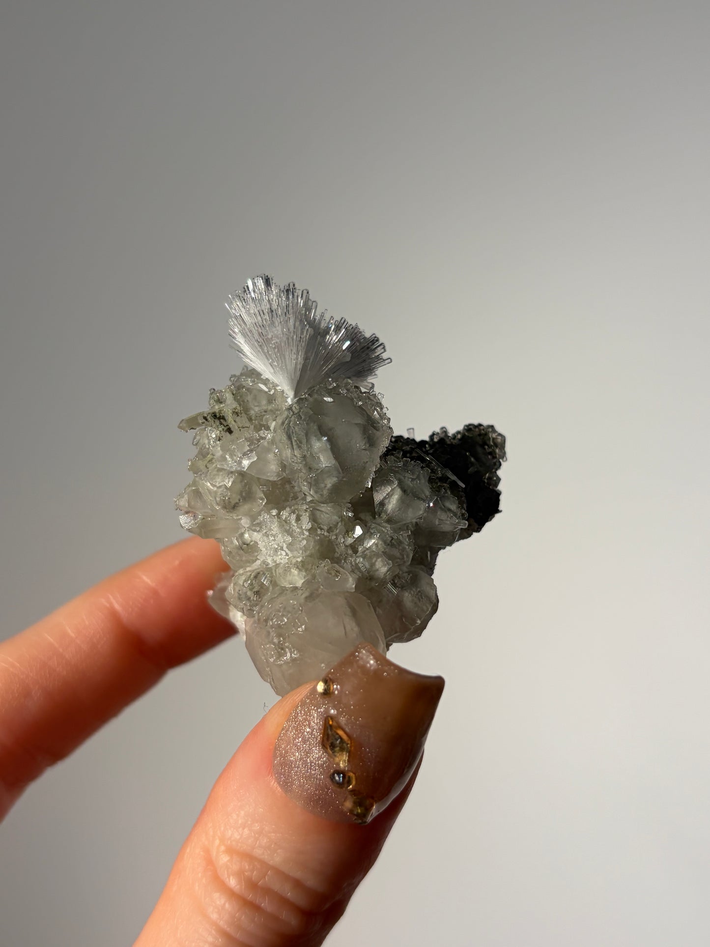 Natrolite Specimen with Quartz, Apophyllite & Calcite I