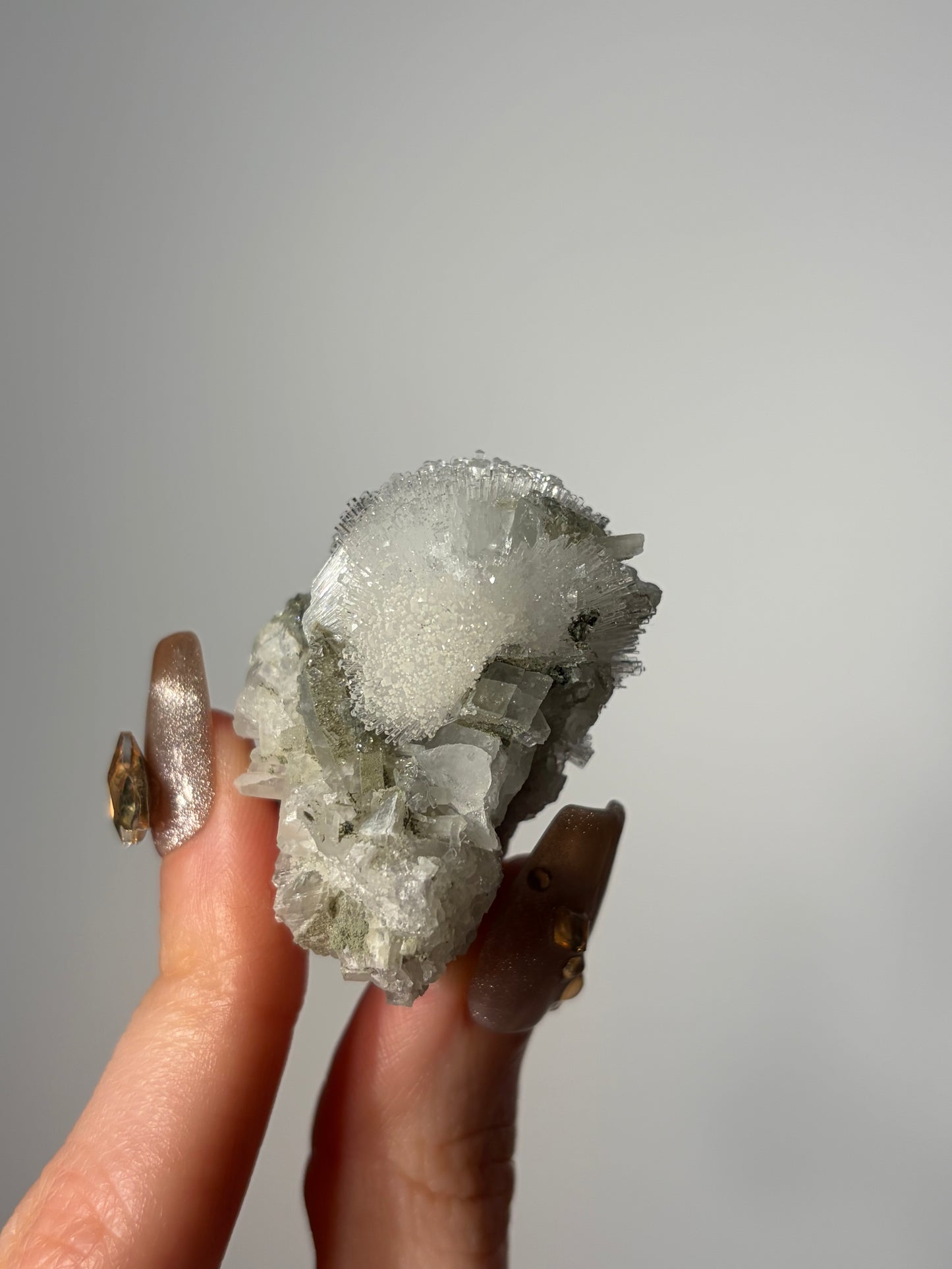 Natrolite Specimen with Quartz, Rhombohedral Calcite, Apophyllite and Stilbite J