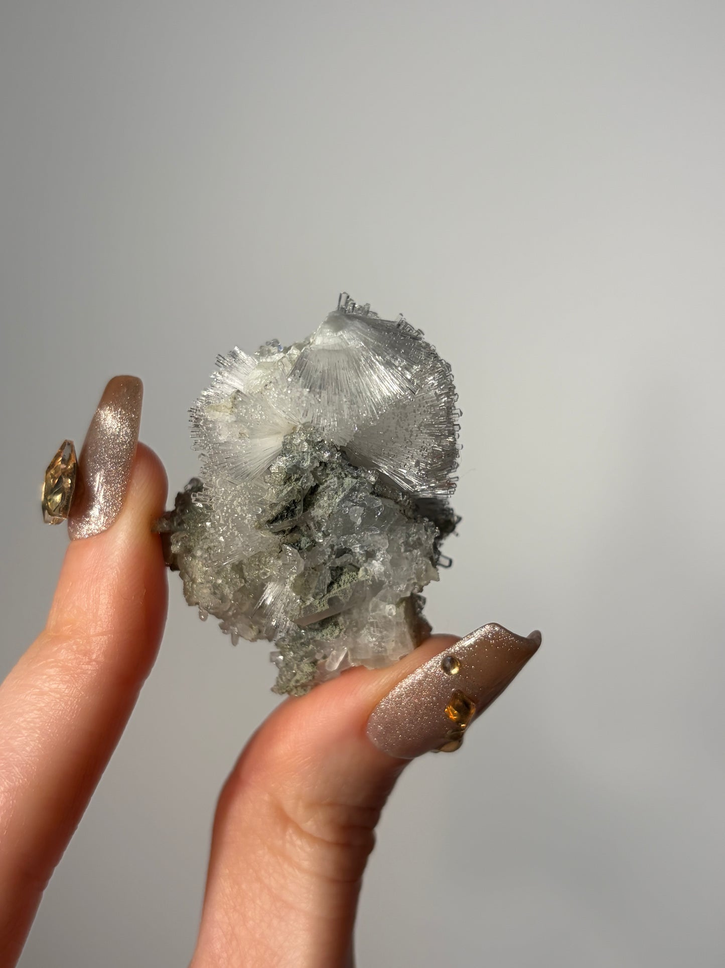 Natrolite Specimen with Apophyllite Coated Quartz and Rhombohedral Calcite L