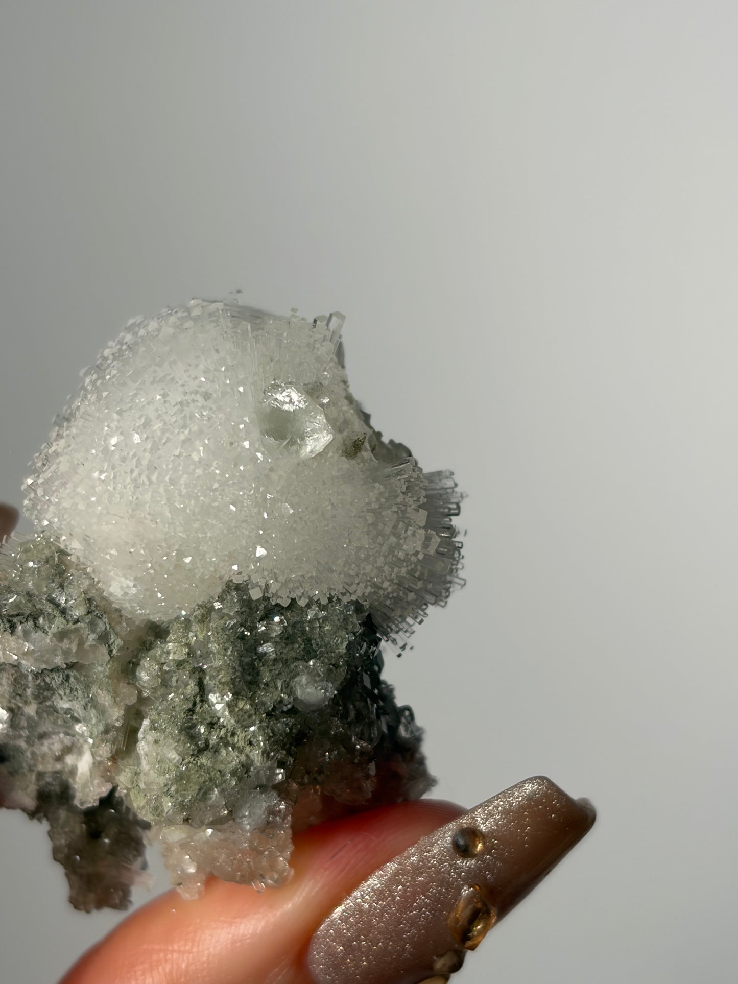 Natrolite Specimen with Apophyllite Coated Quartz and Rhombohedral Calcite L