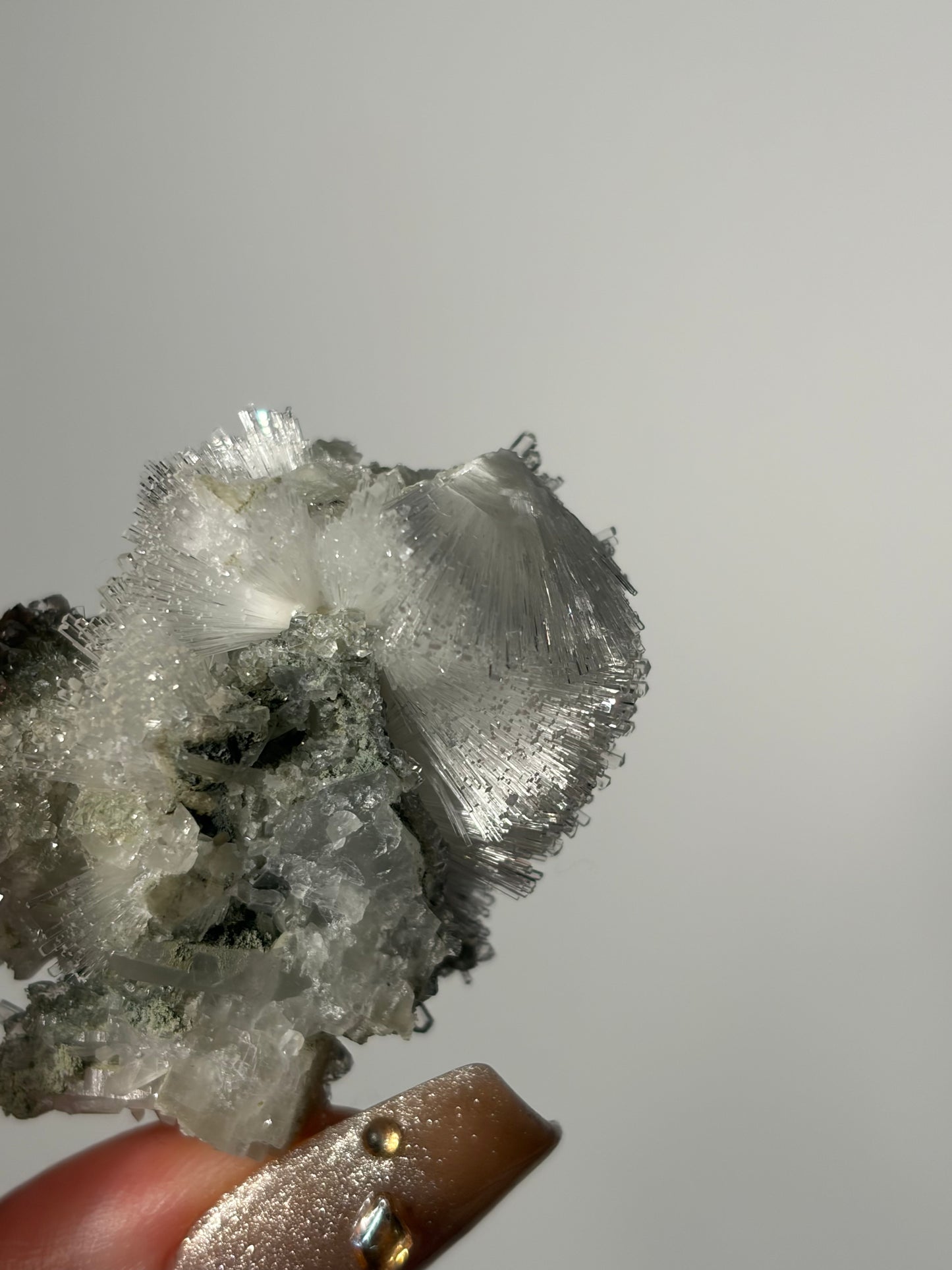 Natrolite Specimen with Apophyllite Coated Quartz and Rhombohedral Calcite L