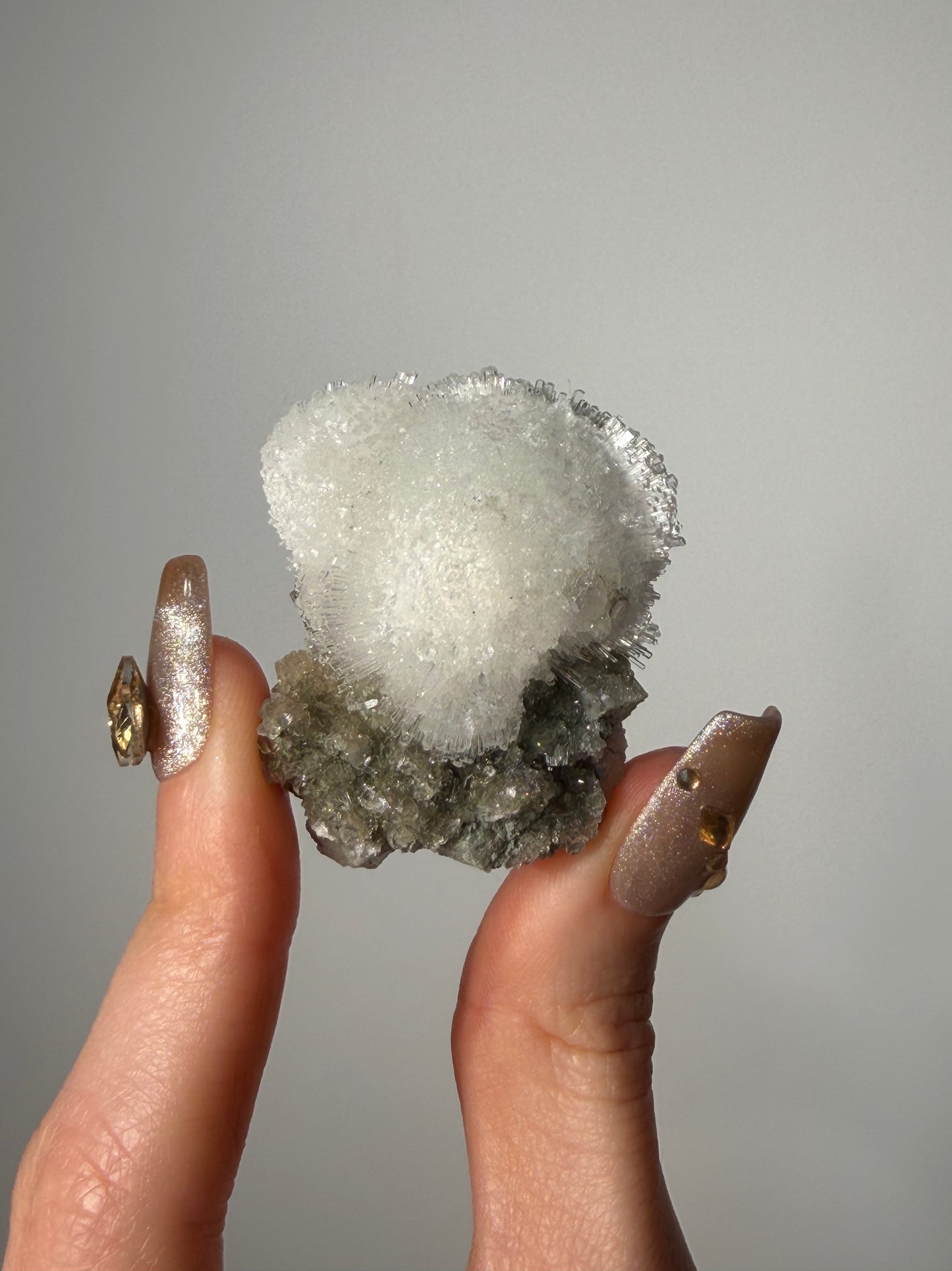 Natrolite Specimen with Quartz & Apophyllite Coated Rhombohedral Calcite N