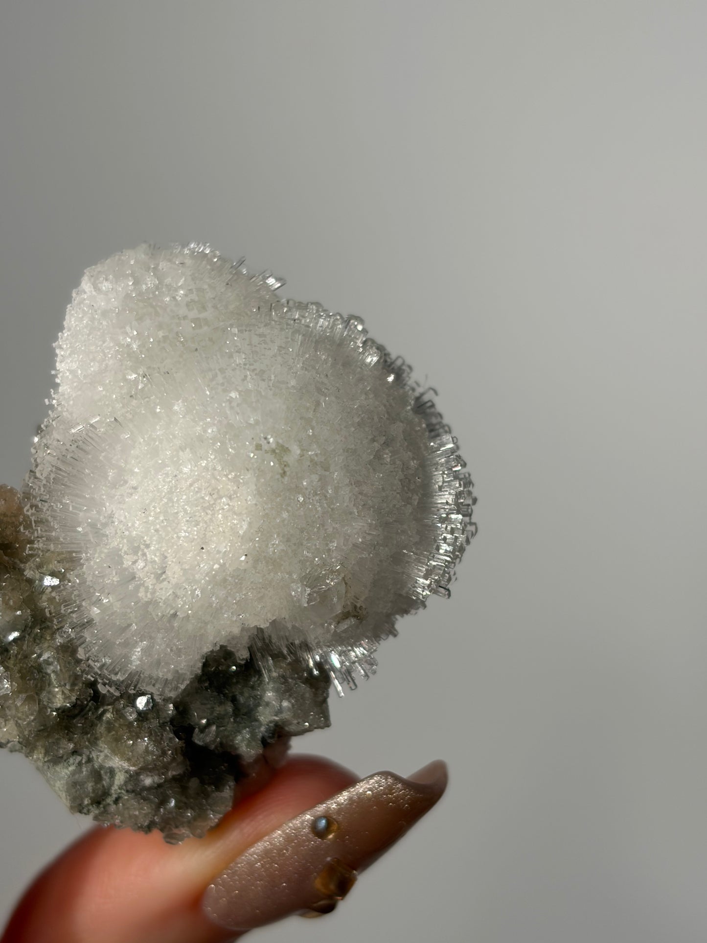Natrolite Specimen with Quartz & Apophyllite Coated Rhombohedral Calcite N