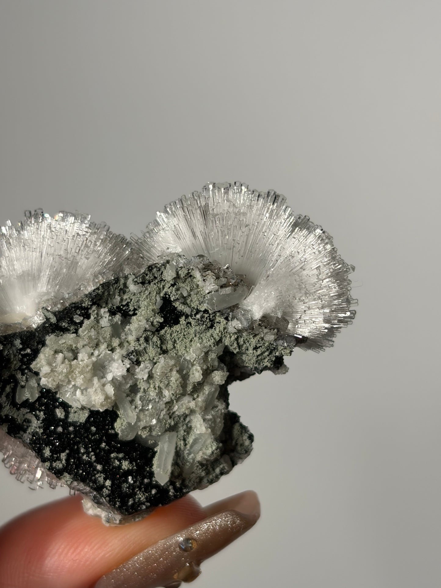 Natrolite Specimen with Quartz and Rhombohedral Calcite O