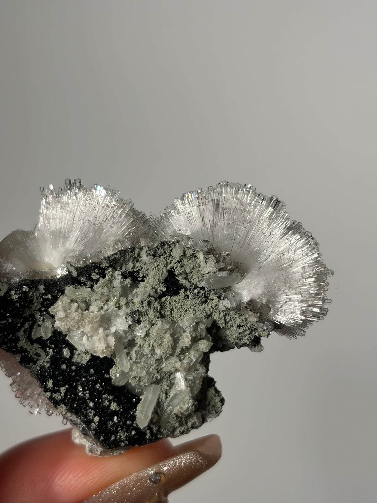 Natrolite Specimen with Quartz and Rhombohedral Calcite O