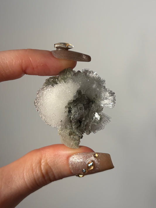 Natrolite Specimen with Quartz and Apophyllite Coated Rhombohedral Calcite P