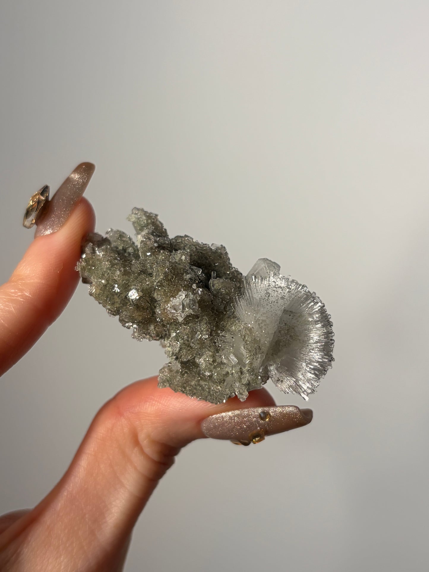 Natrolite Specimen with Stilbite & Apophyllite Coated Quartz and Rhombohedral Calcite R