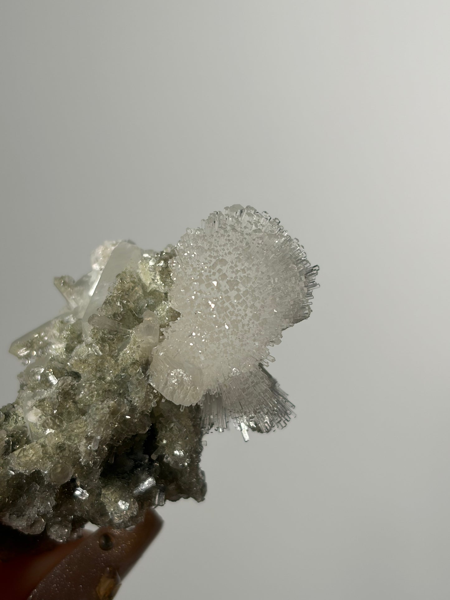 Natrolite Specimen with Stilbite & Apophyllite Coated Quartz and Rhombohedral Calcite R