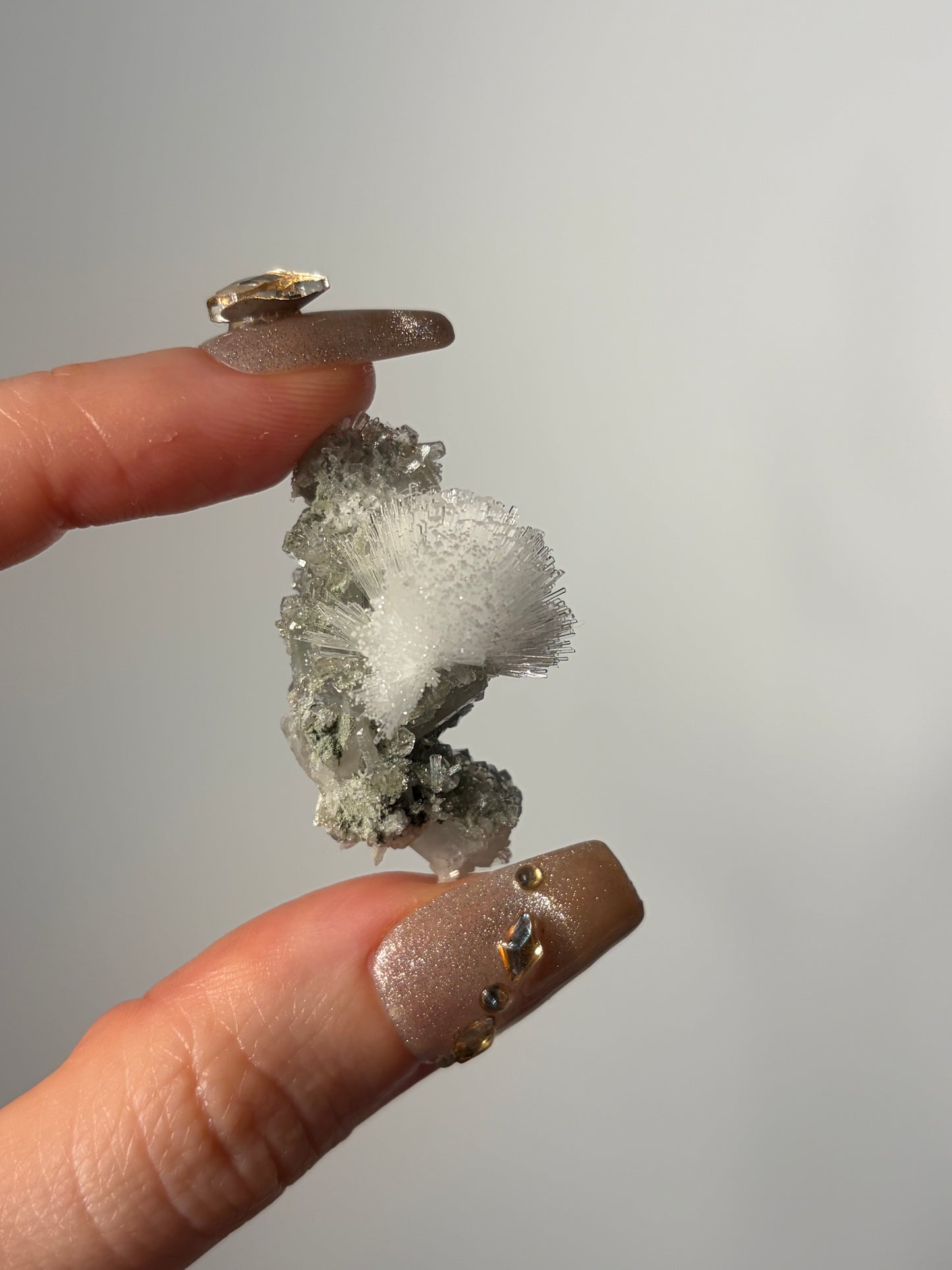 Natrolite Specimen with Apophyllite Coated Quartz and Rhombohedral Calcite S