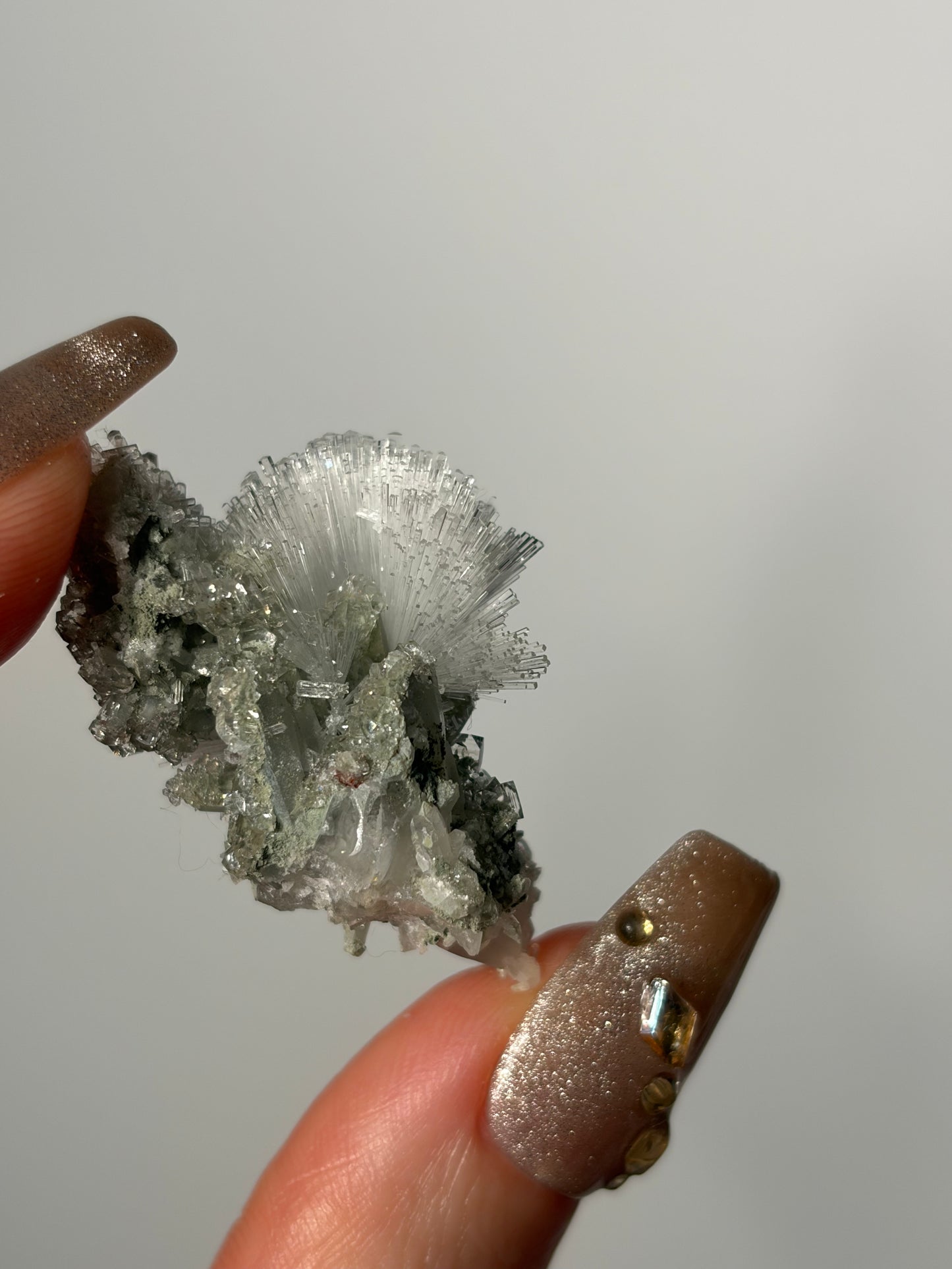 Natrolite Specimen with Apophyllite Coated Quartz and Rhombohedral Calcite S