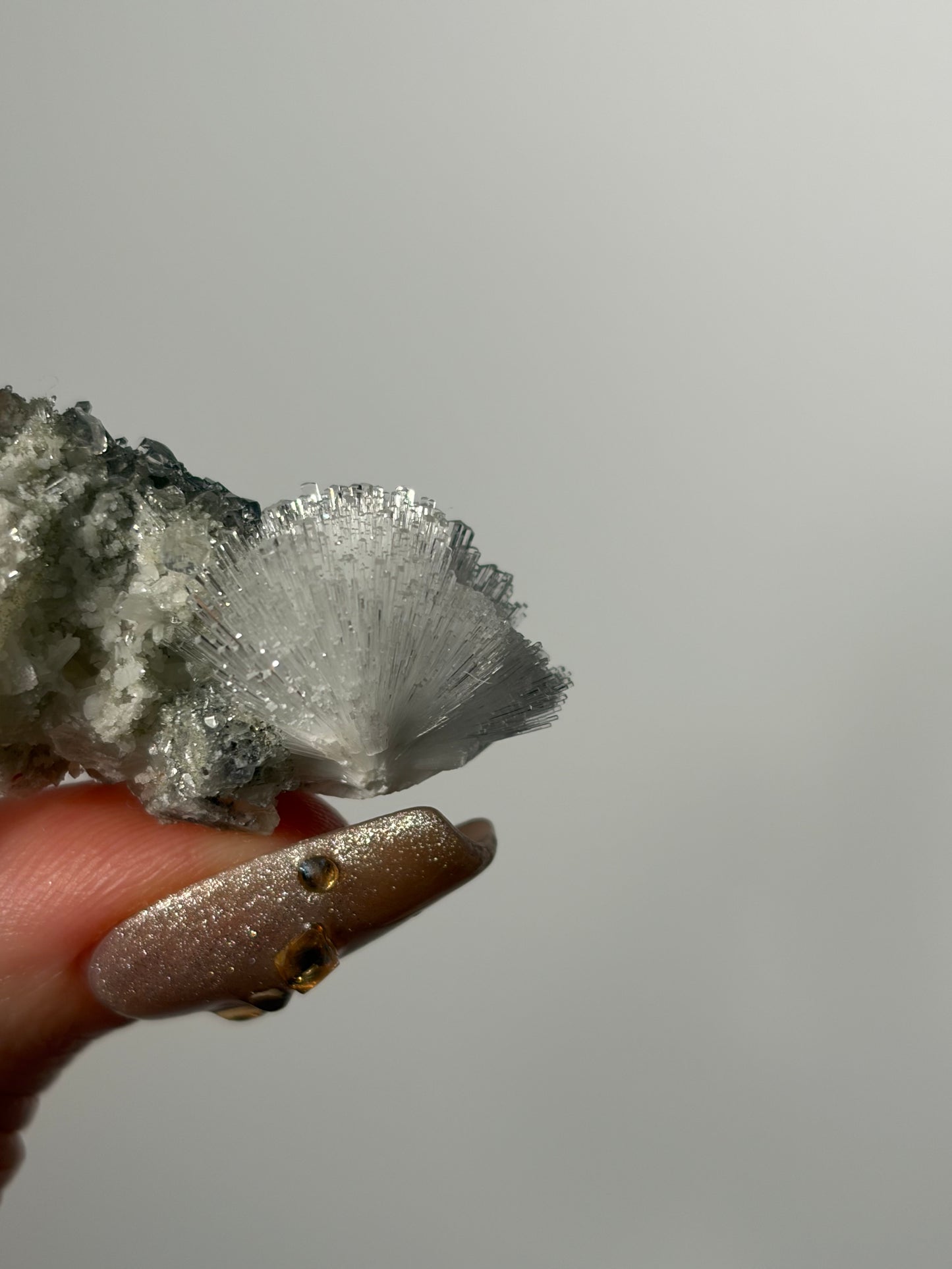 Natrolite Specimen with Apophyllite Coated Quartz and Rhombohedral Calcite T