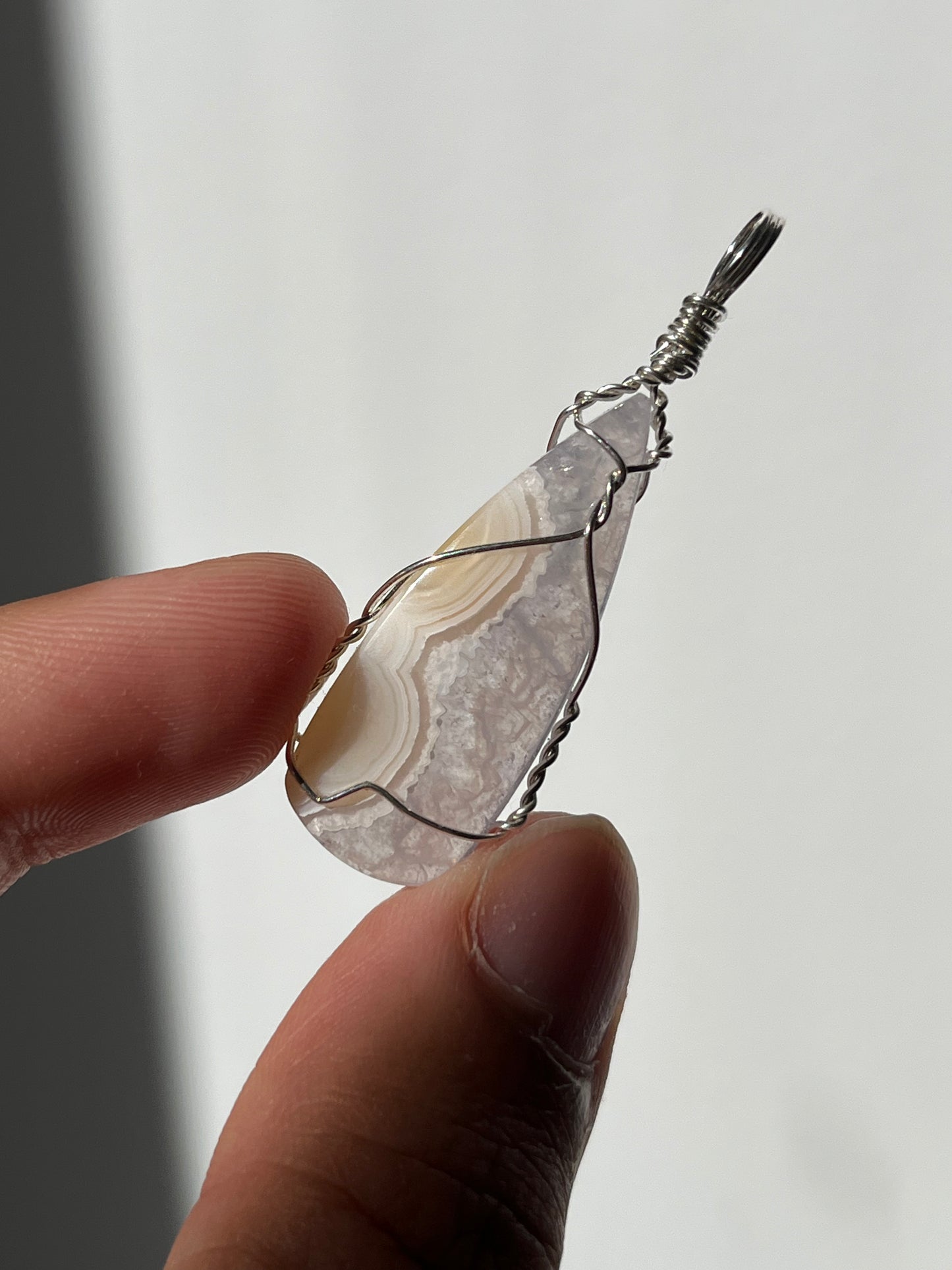 Nebula Agate with Amethyst Sterling Silver (925) Wire Wrap Pendant D
