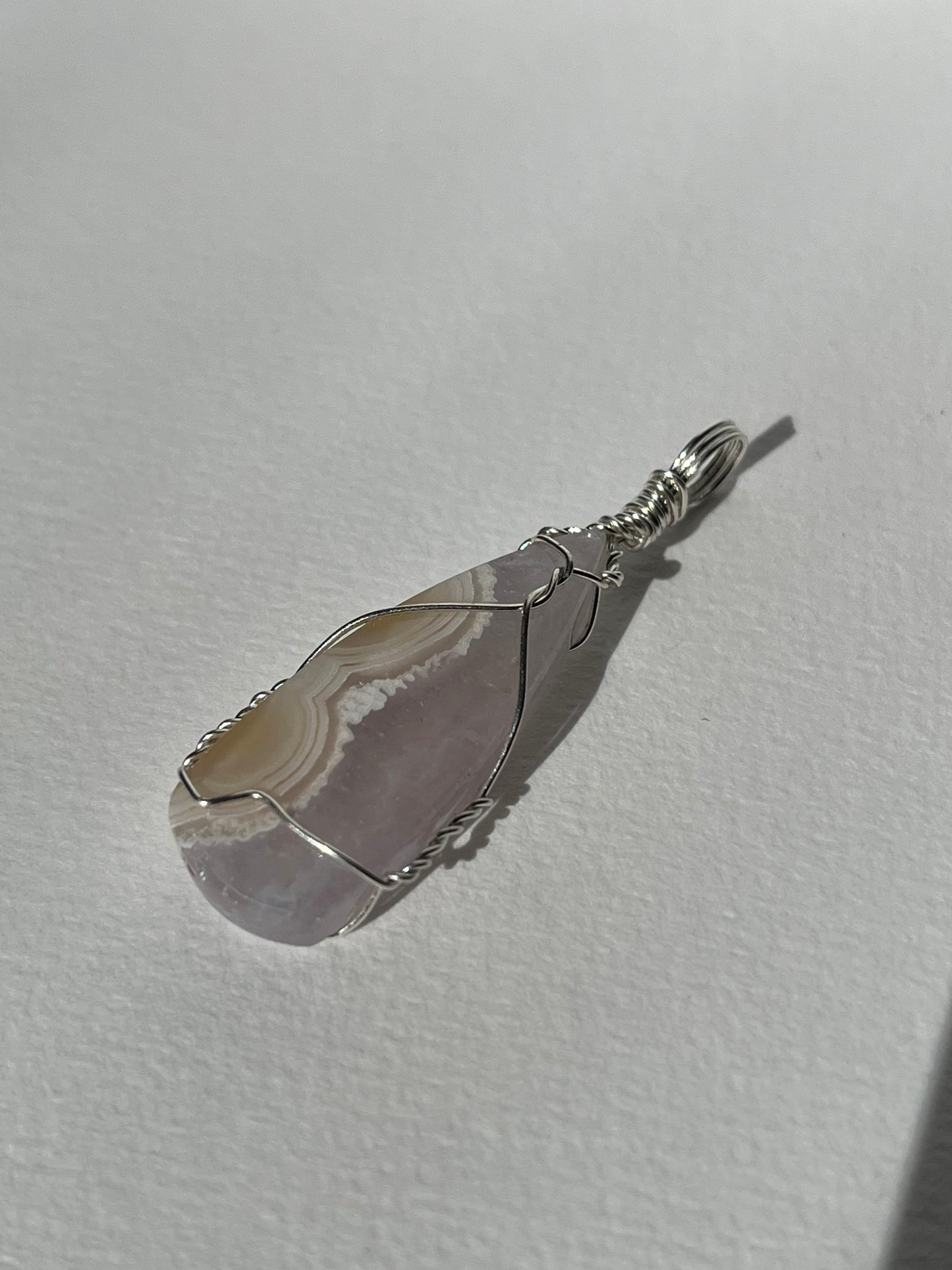 Nebula Agate with Amethyst Sterling Silver (925) Wire Wrap Pendant D