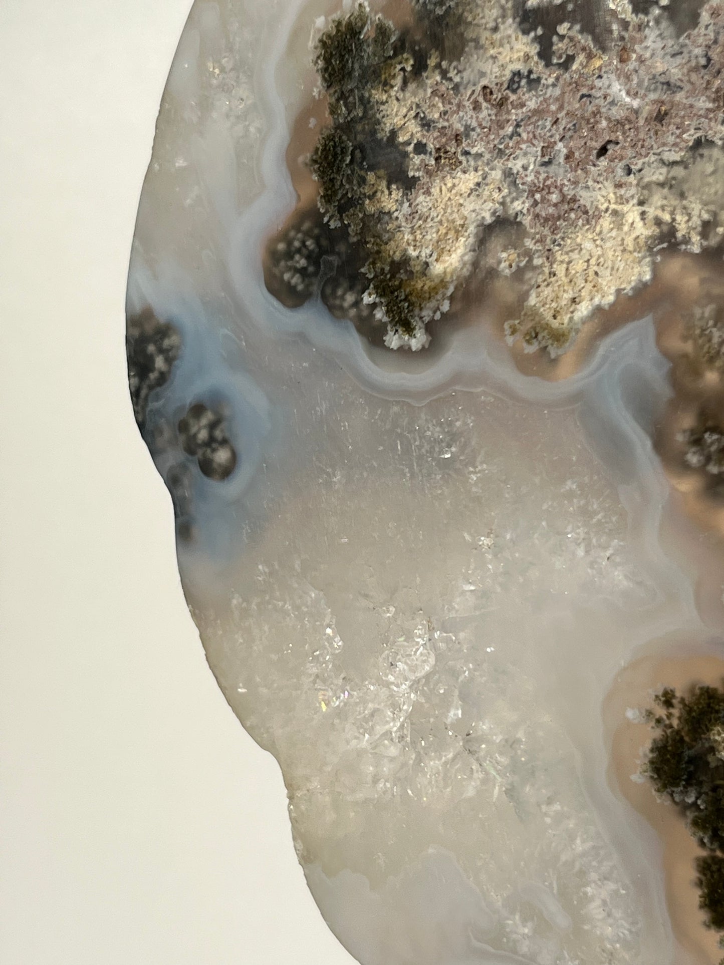 Nebula Agate Angel Wings with Green Moss & Blue Chalcedony on Stand (Perfectly Imperfect - Repair)