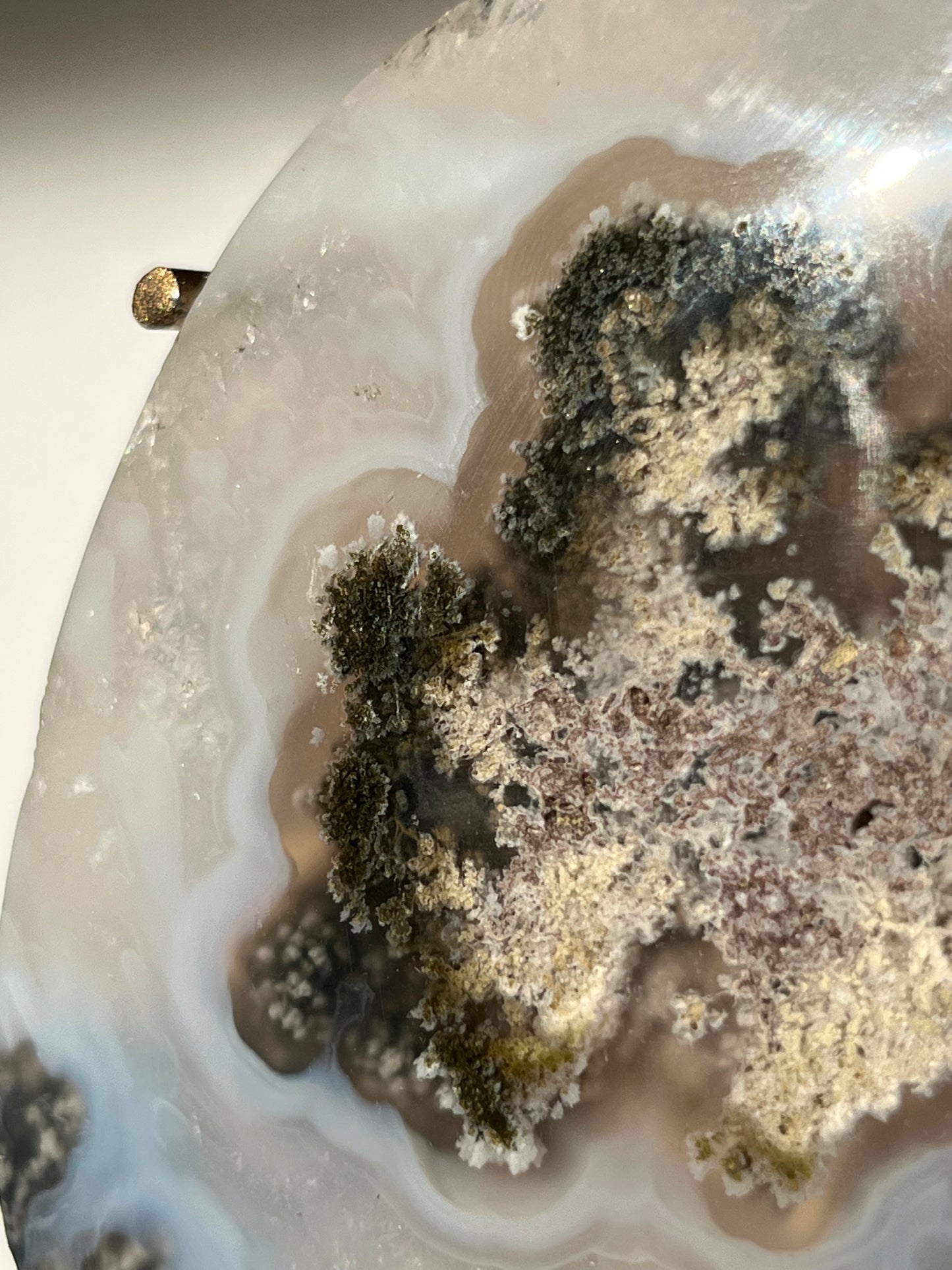 Nebula Agate Angel Wings with Green Moss & Blue Chalcedony on Stand (Perfectly Imperfect - Repair)