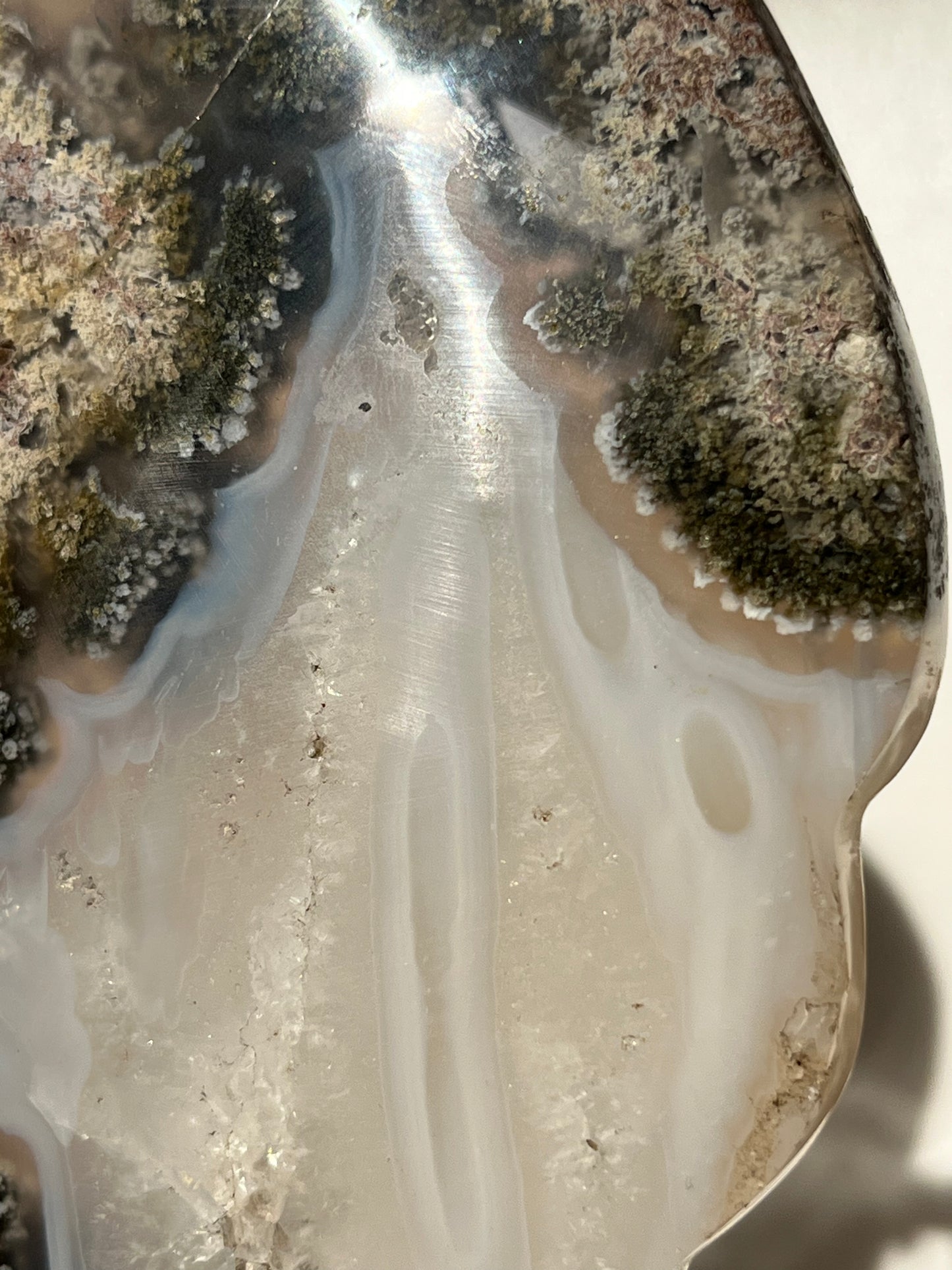 Nebula Agate Angel Wings with Green Moss & Blue Chalcedony on Stand (Perfectly Imperfect - Repair)