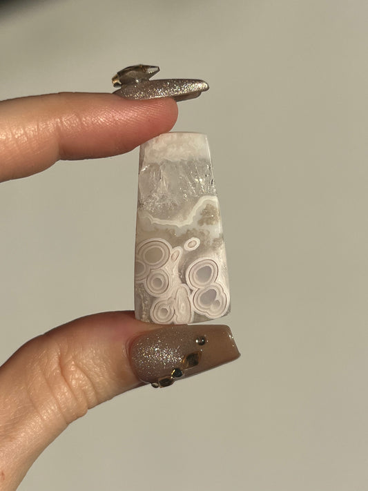 Orbicular Nebula Agate and Quartz Cabochon H