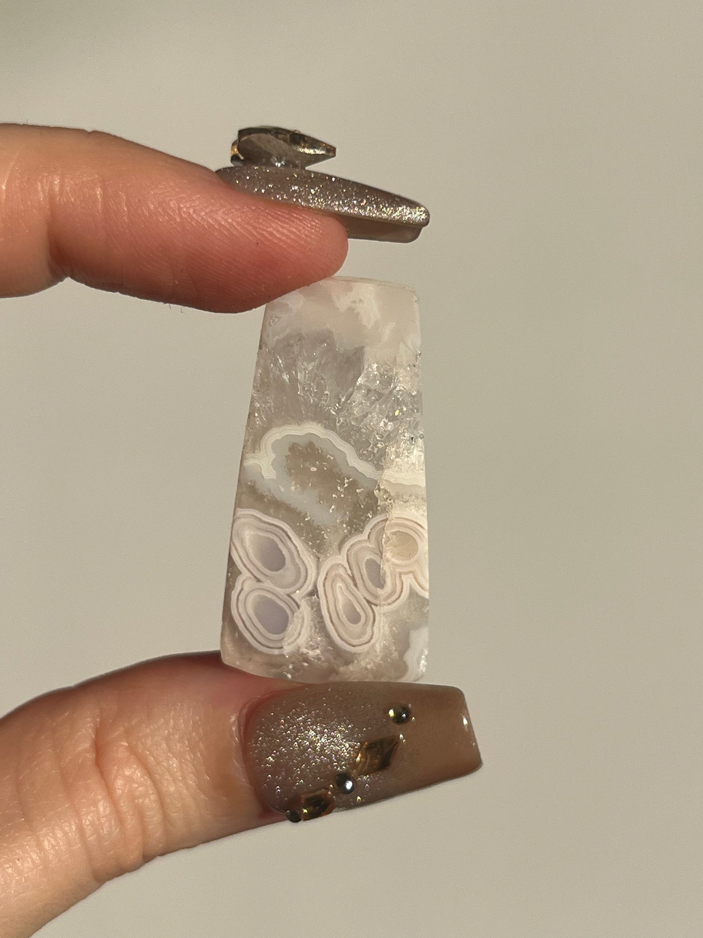 Orbicular Nebula Agate and Quartz Cabochon H