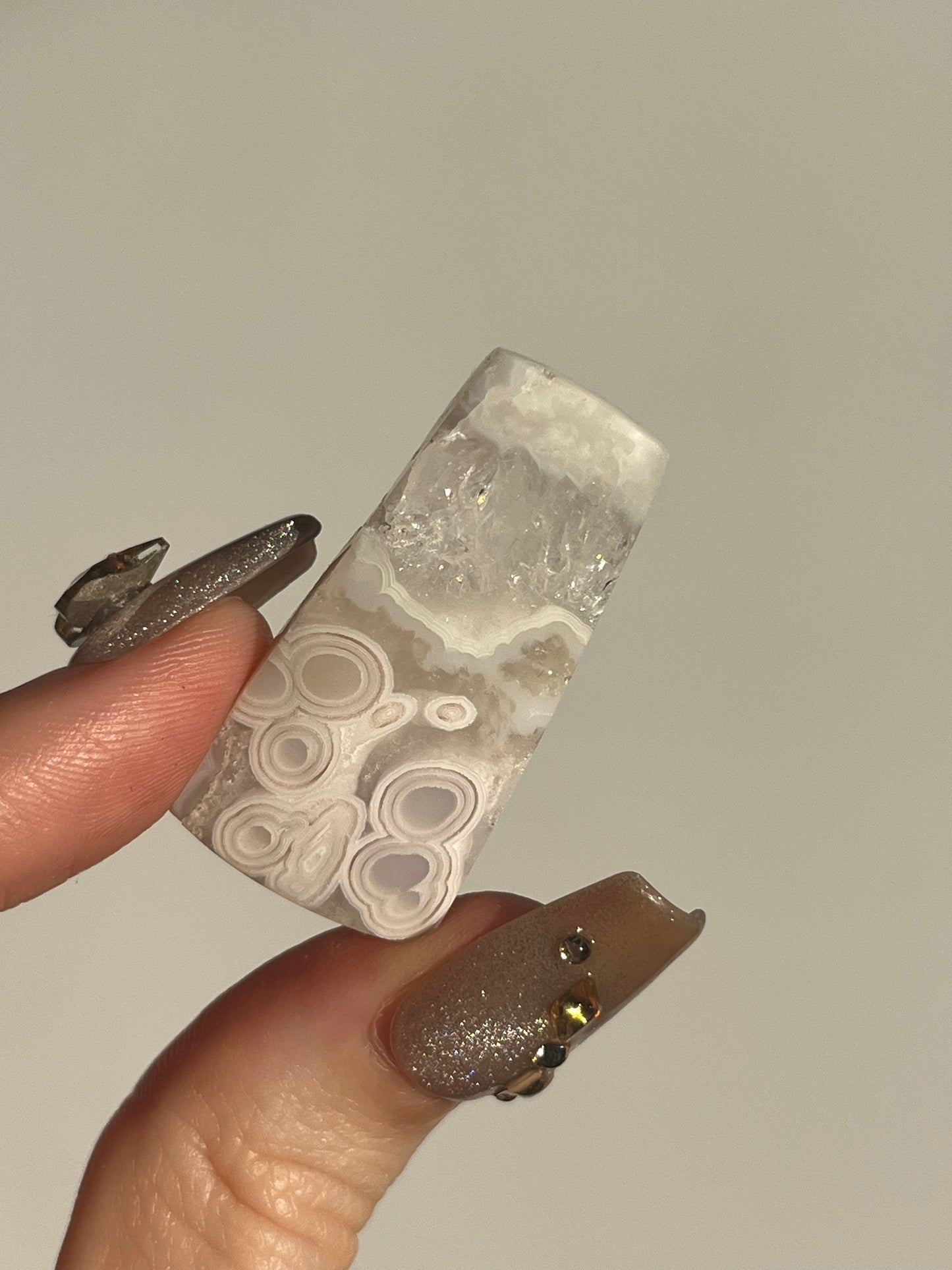 Orbicular Nebula Agate and Quartz Cabochon H