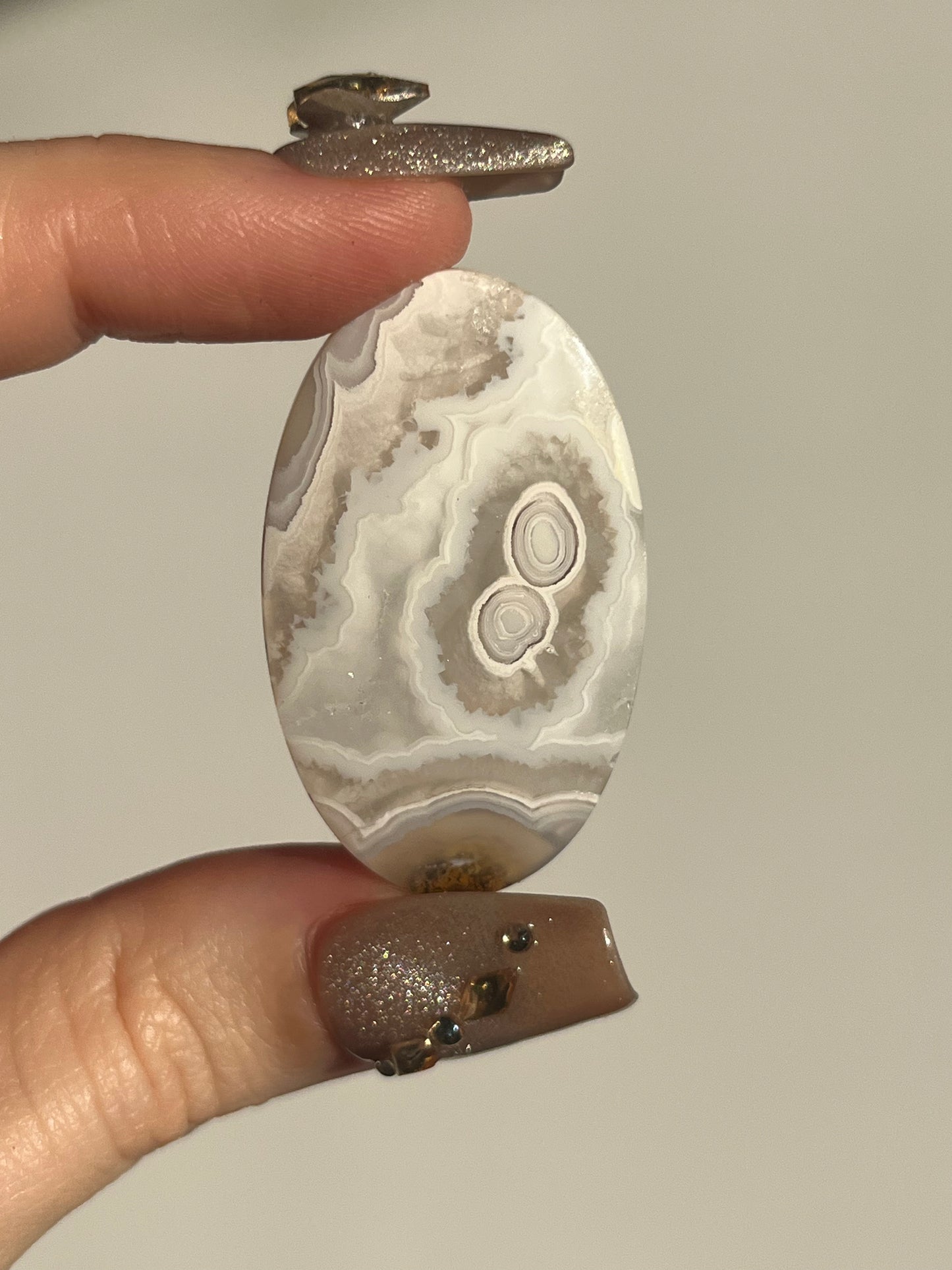 Orbicular Nebula Agate Cabochon with Scenic Moss J
