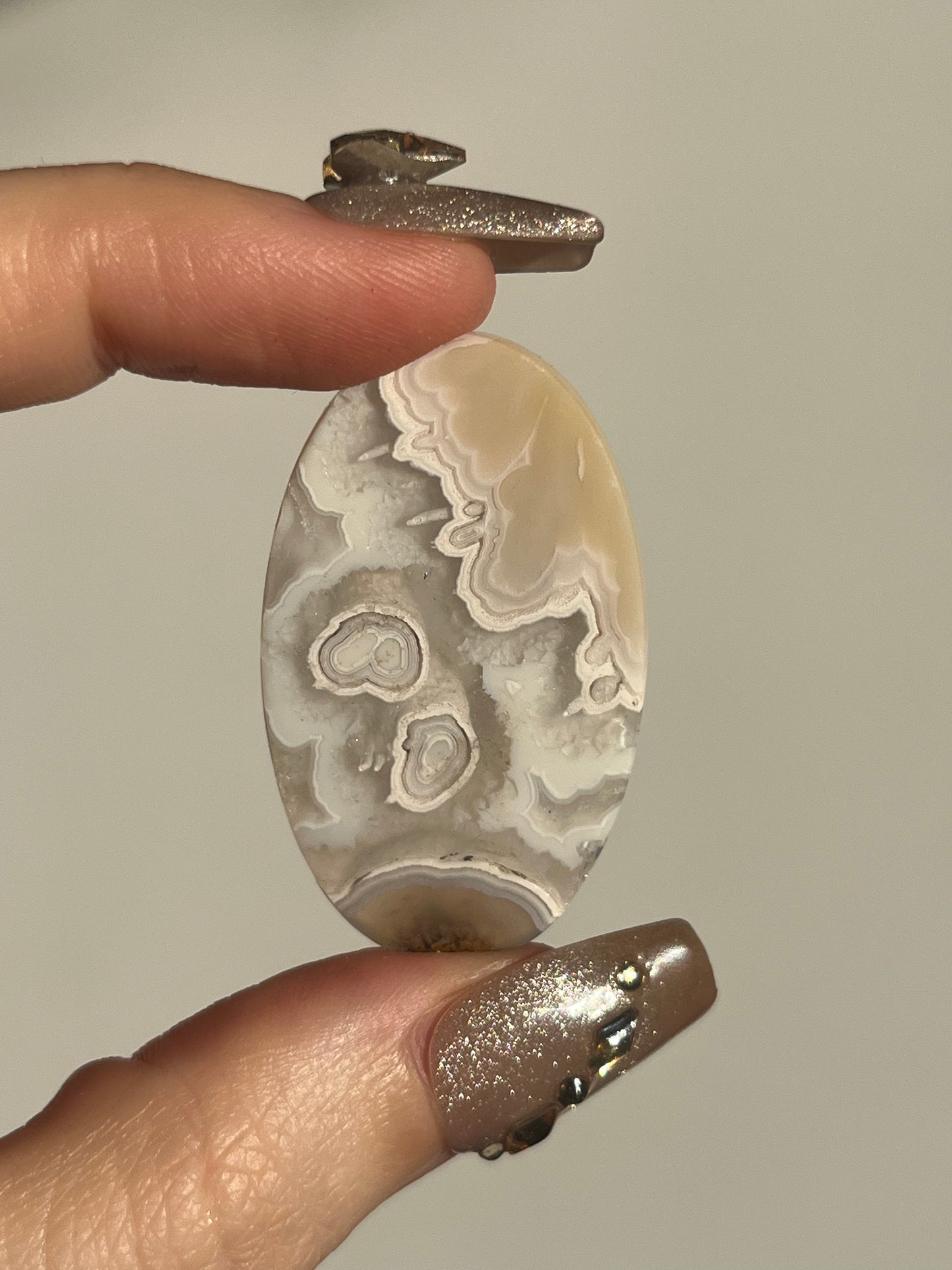 Orbicular Nebula Agate Cabochon with Scenic Moss J