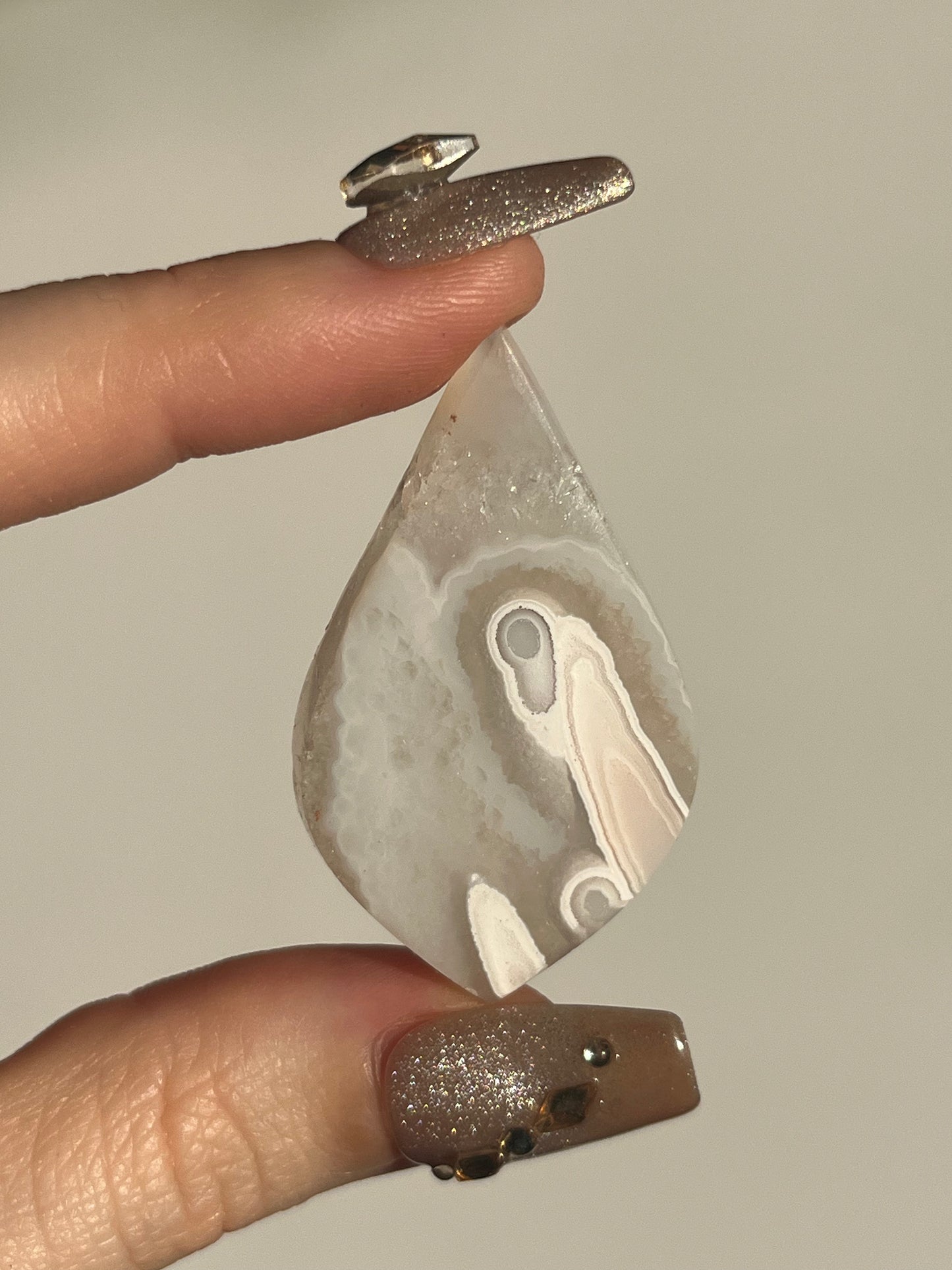 Orbicular Nebula Agate and Quartz Cabochon K