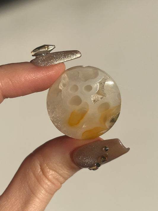Jelly Orbicular Nebula Agate Cabochon with Carnelian L