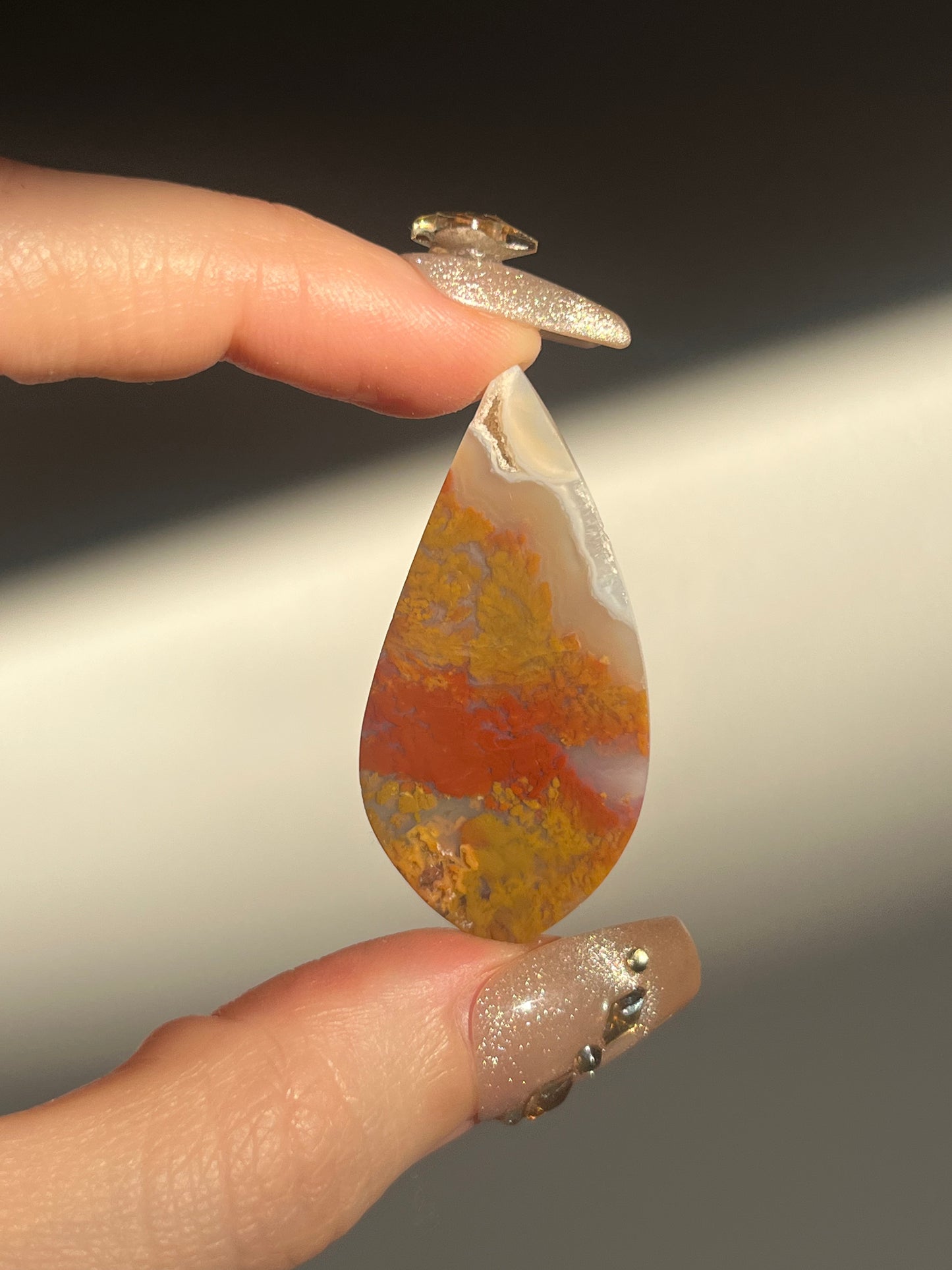 Nebula Agate Cabochon with Red Moss Inclusions N