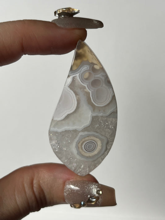 Orbicular Nebula Agate Cabochon with Scenic Moss C