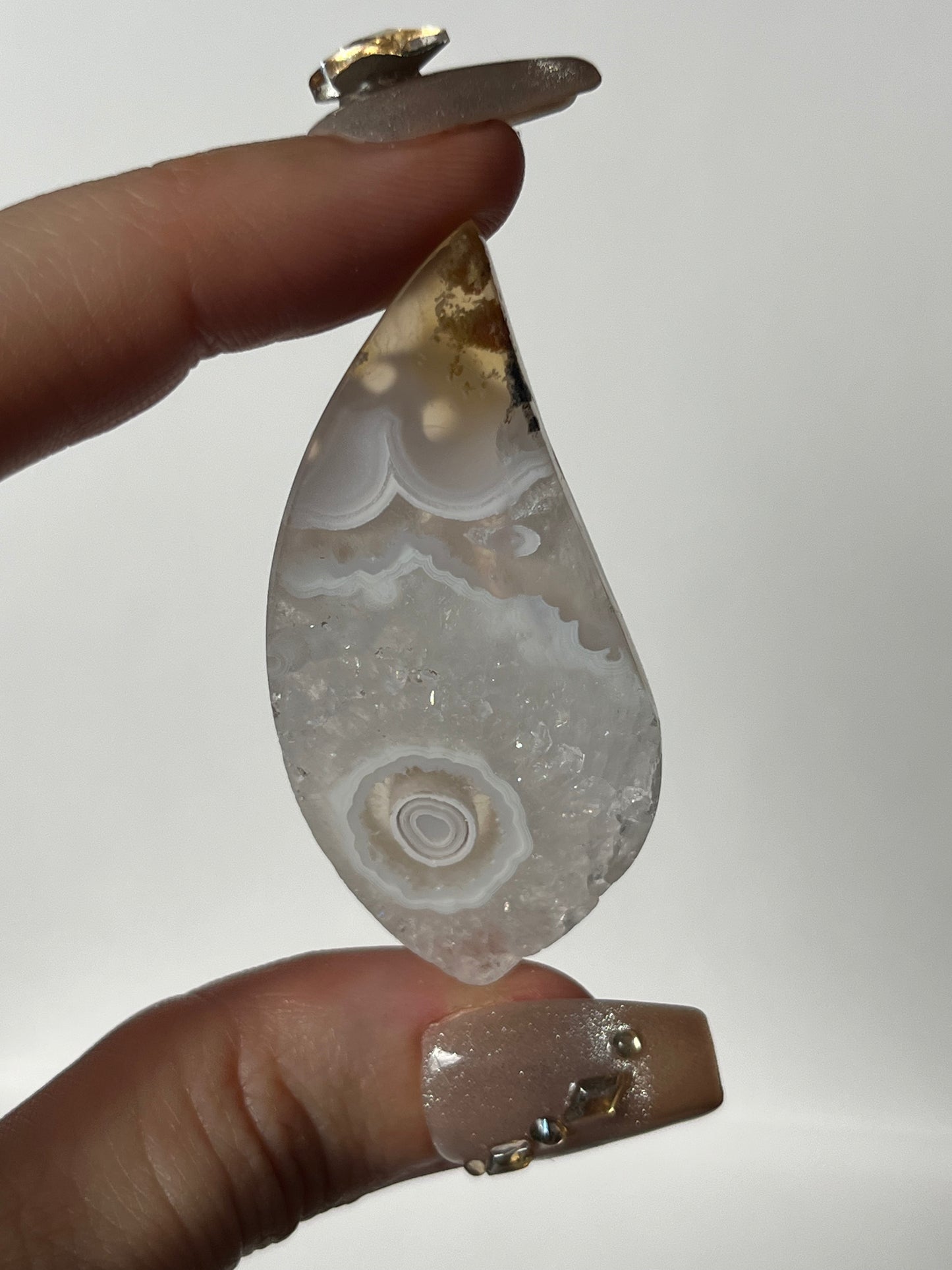 Orbicular Nebula Agate Cabochon with Scenic Moss C