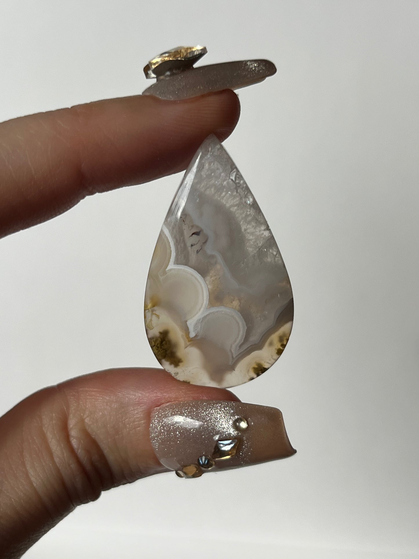 Nebula Agate Cabochon with Scenic Moss and Dendritic Inclusions F