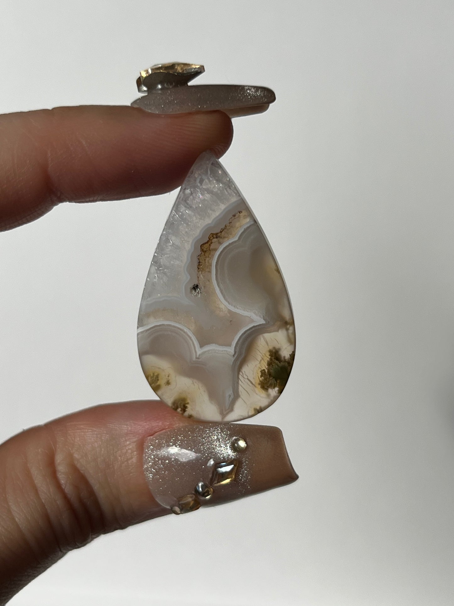 Nebula Agate Cabochon with Scenic Moss and Dendritic Inclusions F