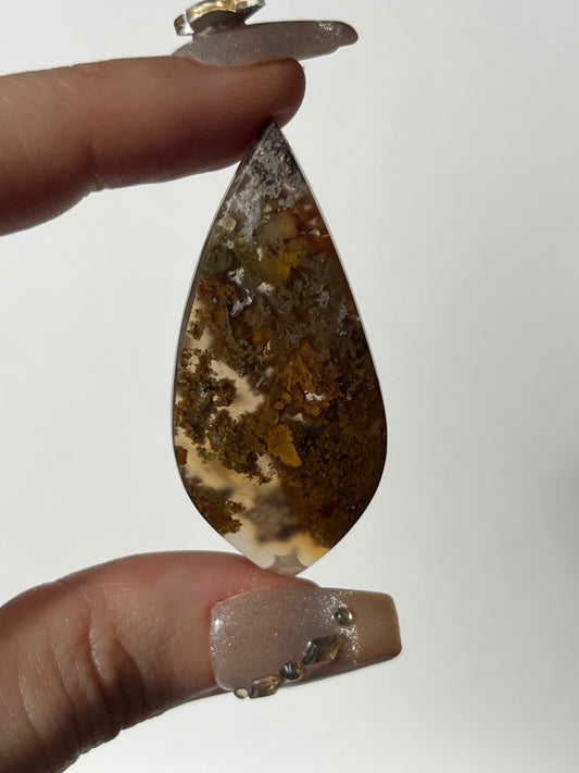 Nebula Agate Cabochon with Scenic Moss and Red Moss Inclusions G