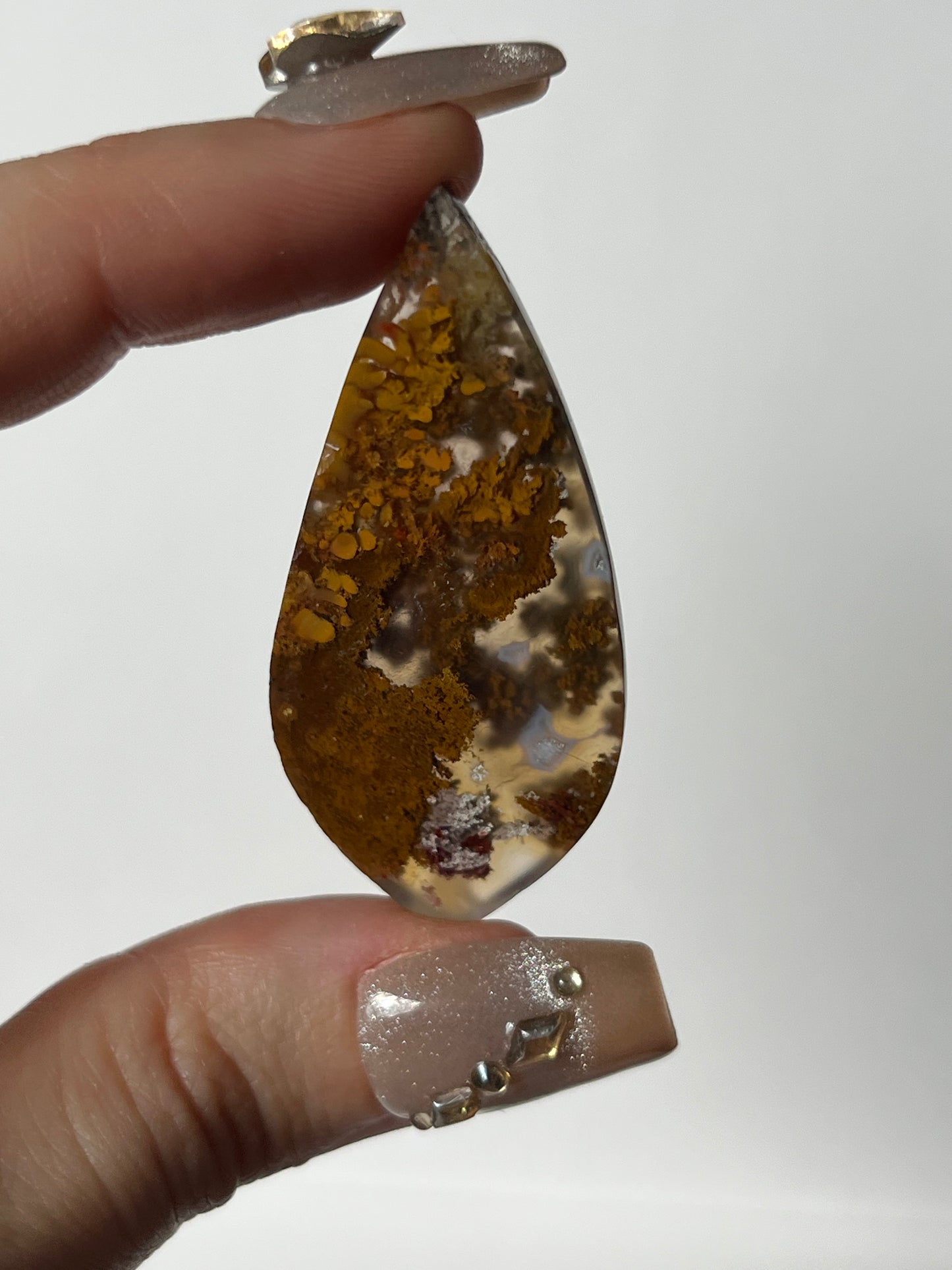 Nebula Agate Cabochon with Scenic Moss and Red Moss Inclusions G