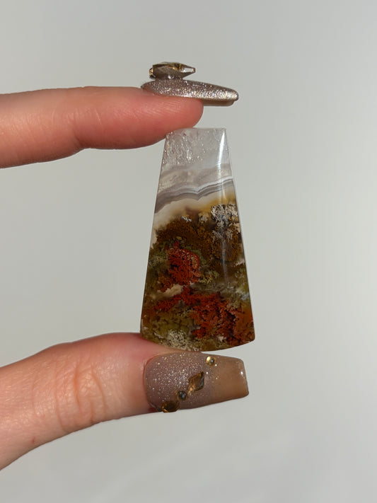 Nebula Agate Cabochon with Red Moss Inclusions F