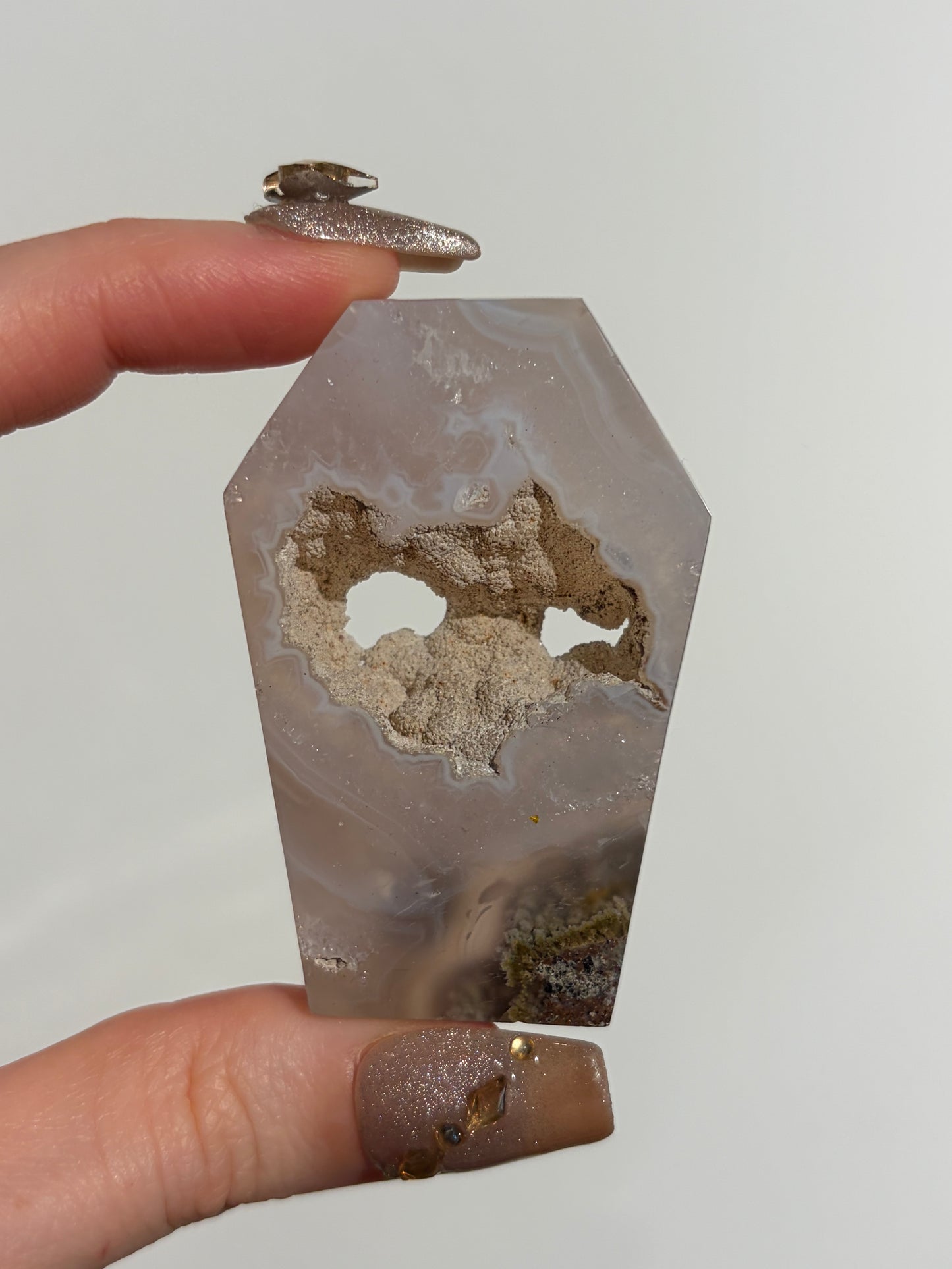 Hexagonal Nebula Agate Tile on Custom Stand E