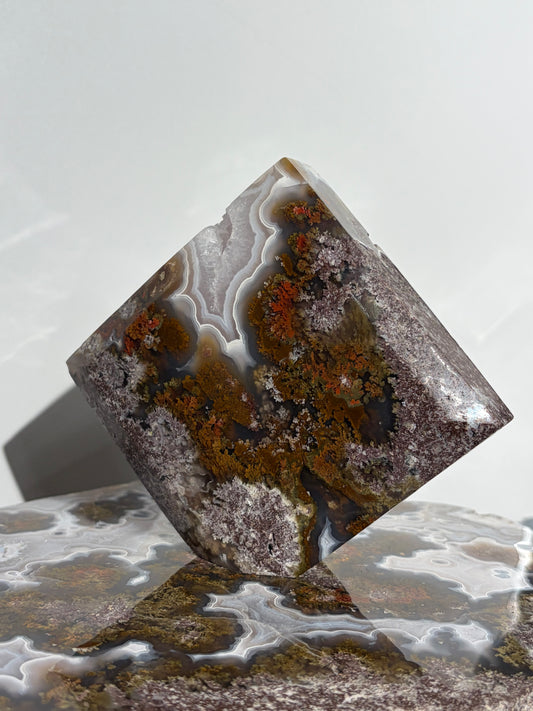 “The Hanging Gardens” Nebula Agate with Red Moss Faceted Diamond Carving Statement