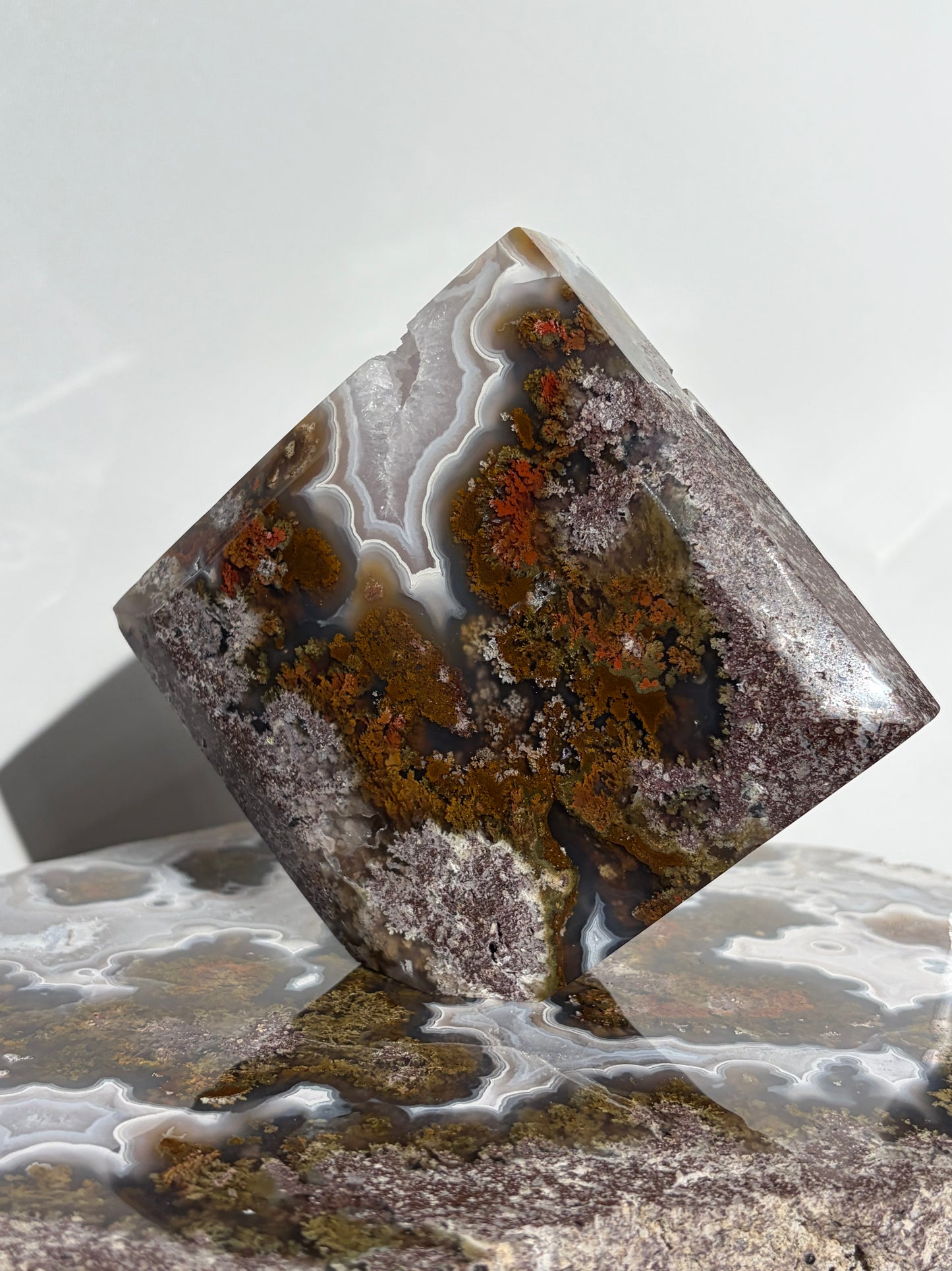 “The Hanging Gardens” Nebula Agate with Red Moss Faceted Diamond Carving Statement