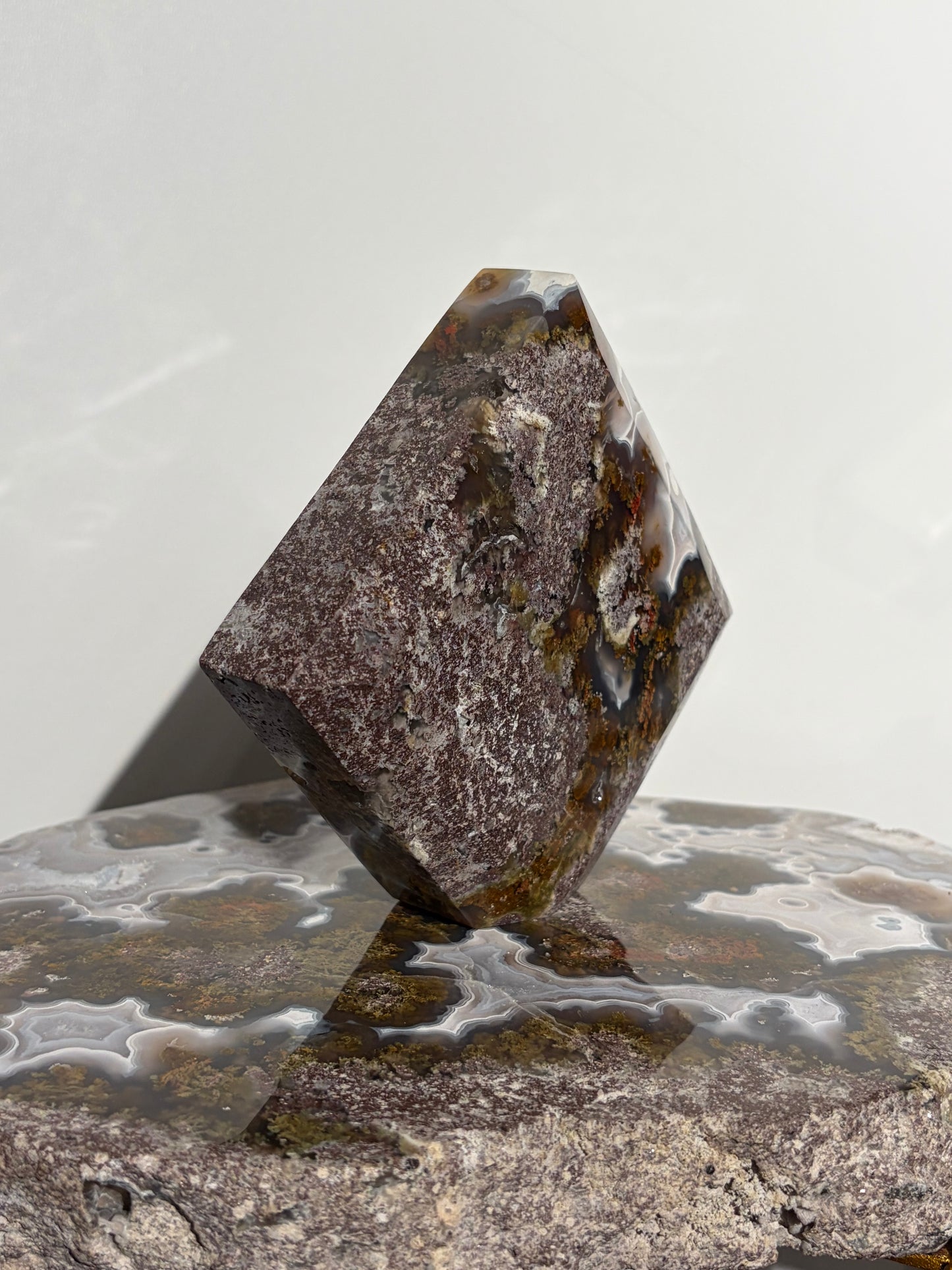 “The Hanging Gardens” Nebula Agate with Red Moss Faceted Diamond Carving Statement