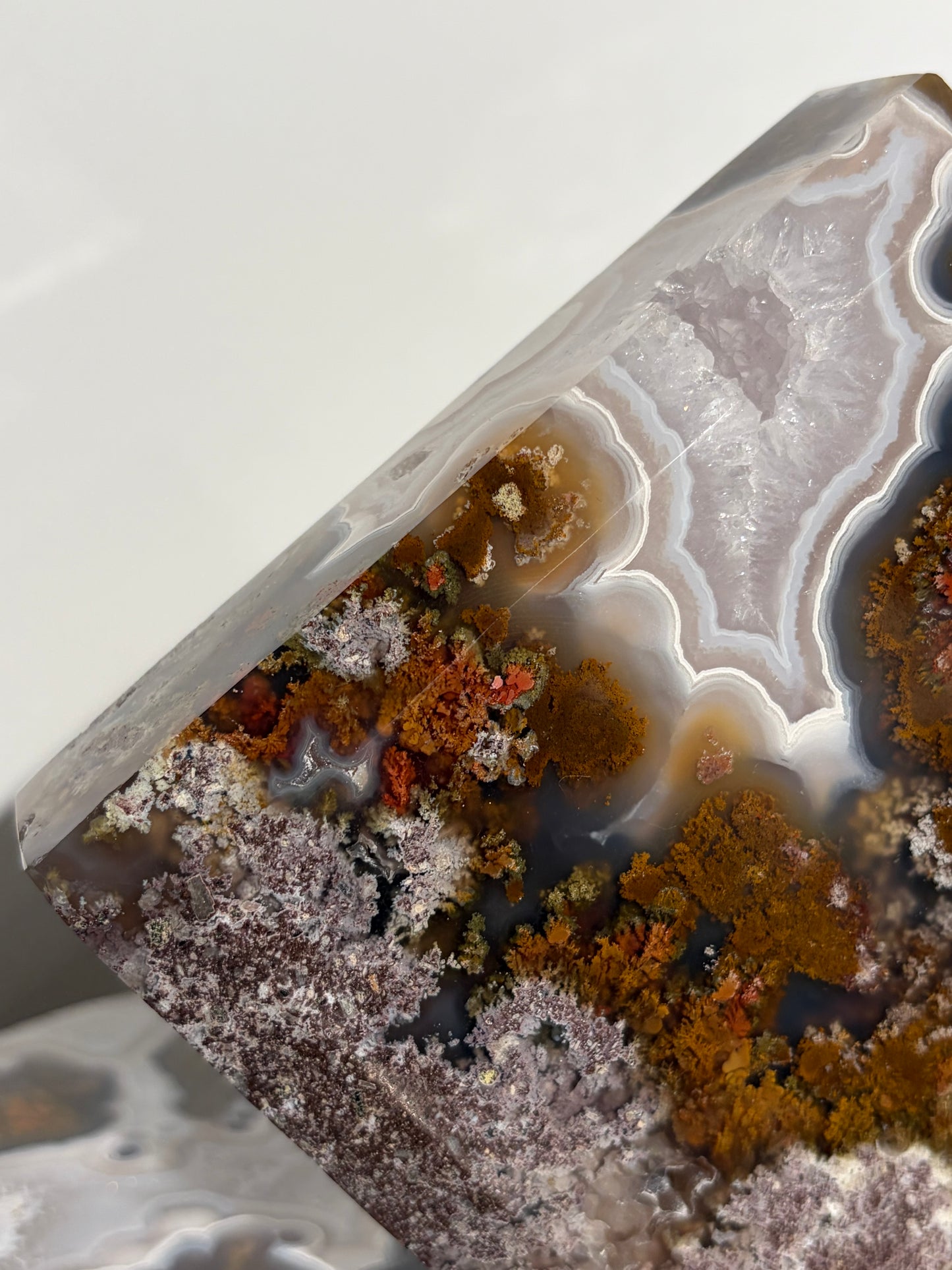 “The Hanging Gardens” Nebula Agate with Red Moss Faceted Diamond Carving Statement