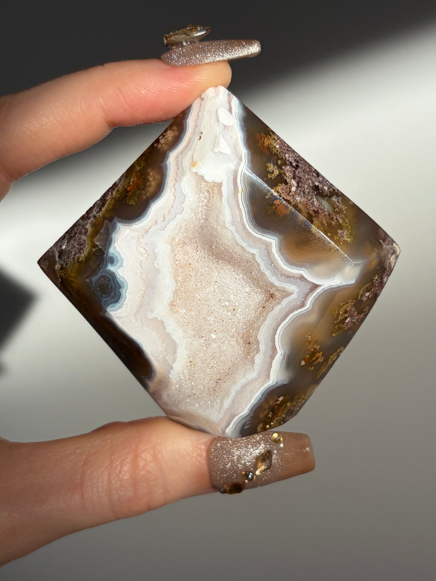 Nebula Agate Faceted Standing Diamond Carving A