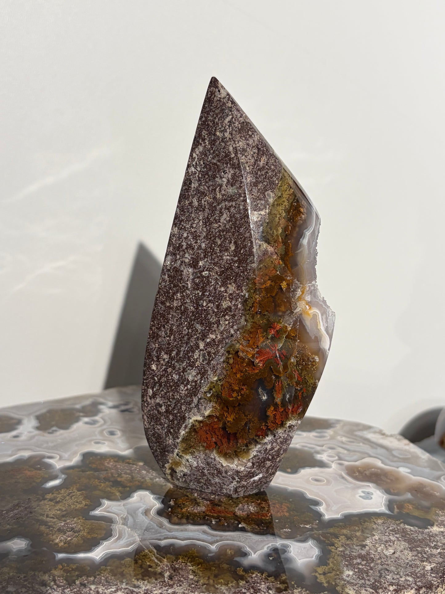 “The Obi Monolith” Druzy Nebula Agate with Red Moss Geometric Flame Statement