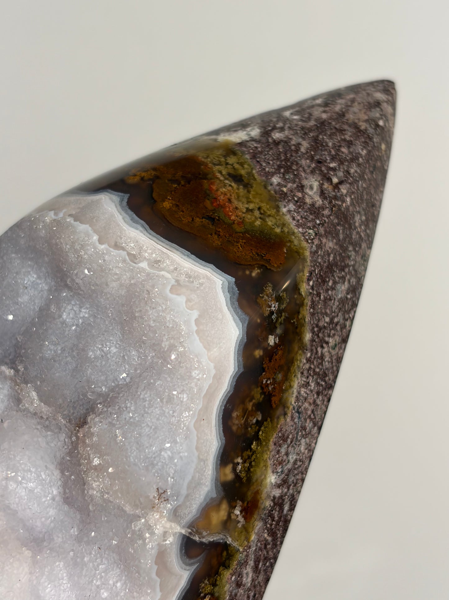 “The Obi Monolith” Druzy Nebula Agate with Red Moss Geometric Flame Statement