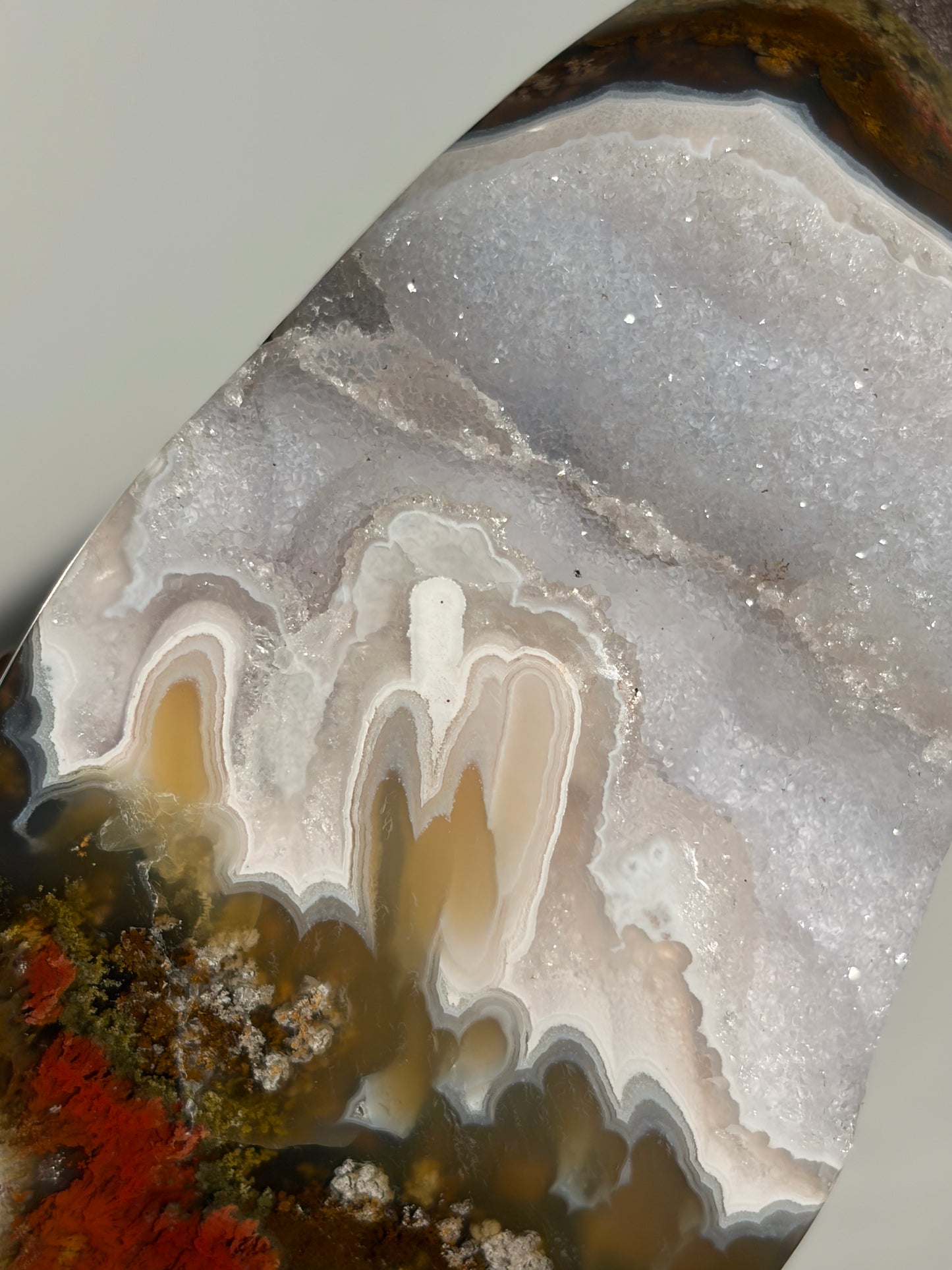 “The Obi Monolith” Druzy Nebula Agate with Red Moss Geometric Flame Statement