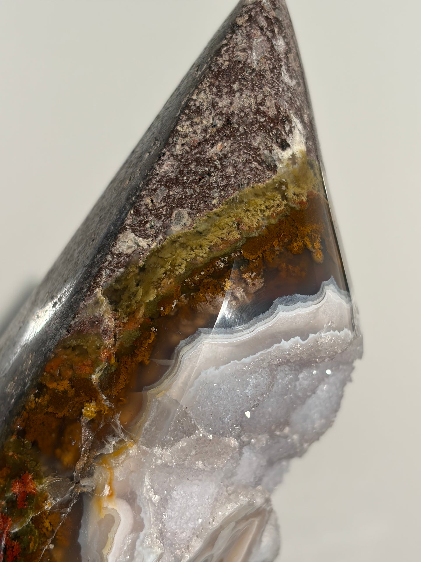 “The Obi Monolith” Druzy Nebula Agate with Red Moss Geometric Flame Statement