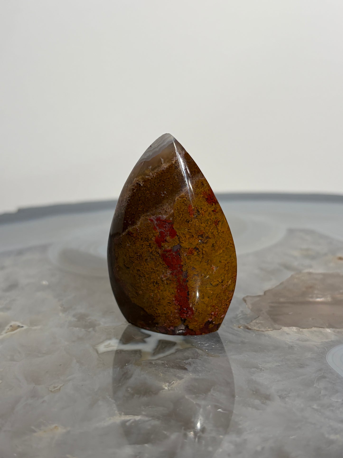 Nebula Agate Flame Carving with Red Moss Inclusions C
