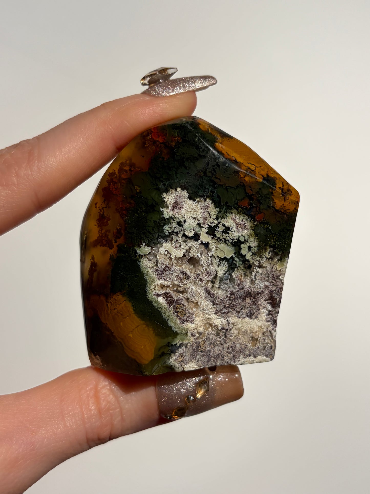 Druzy Nebula Agate with Multicoloured Moss Freeform H