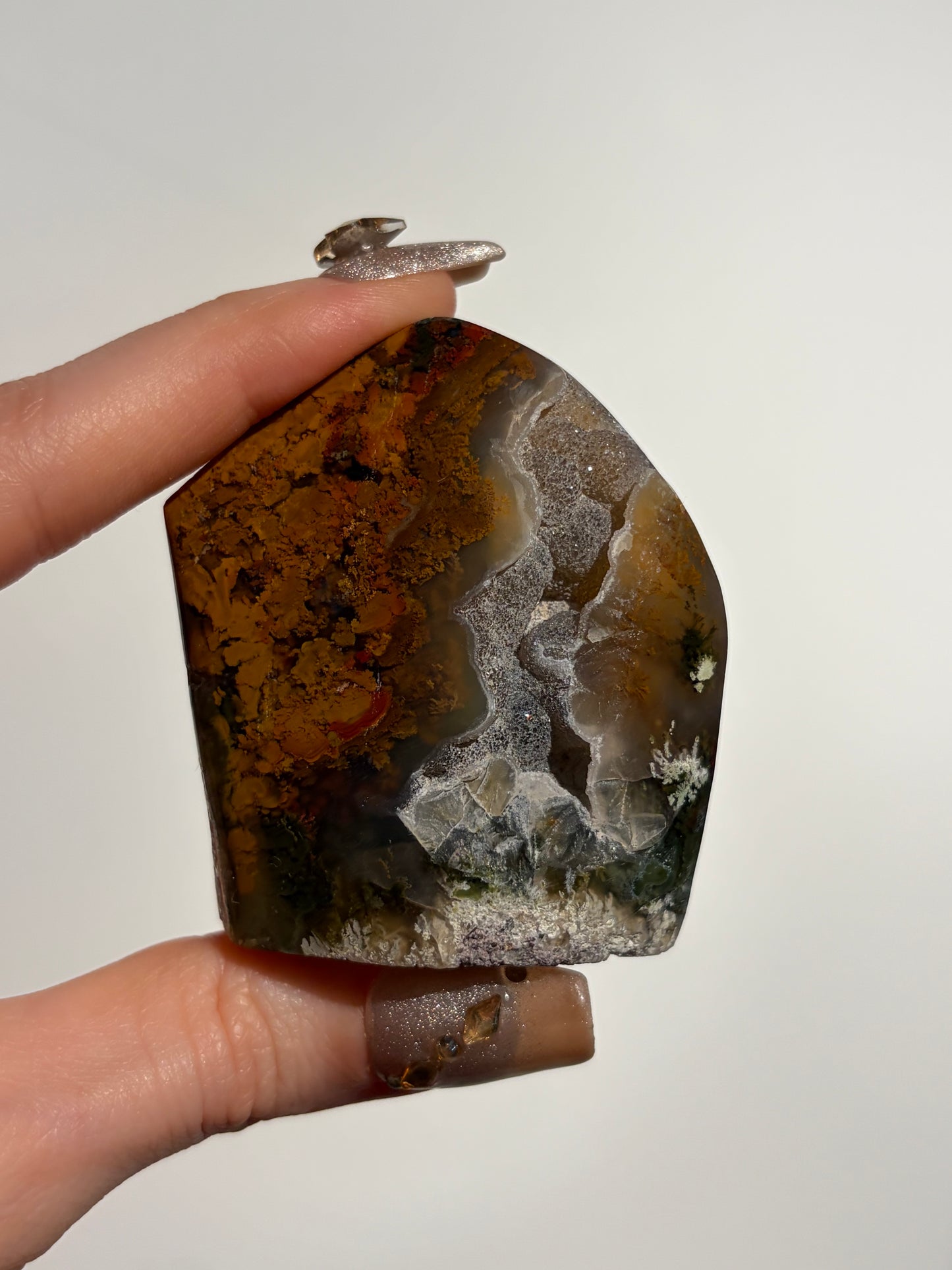 Druzy Nebula Agate with Multicoloured Moss Freeform H
